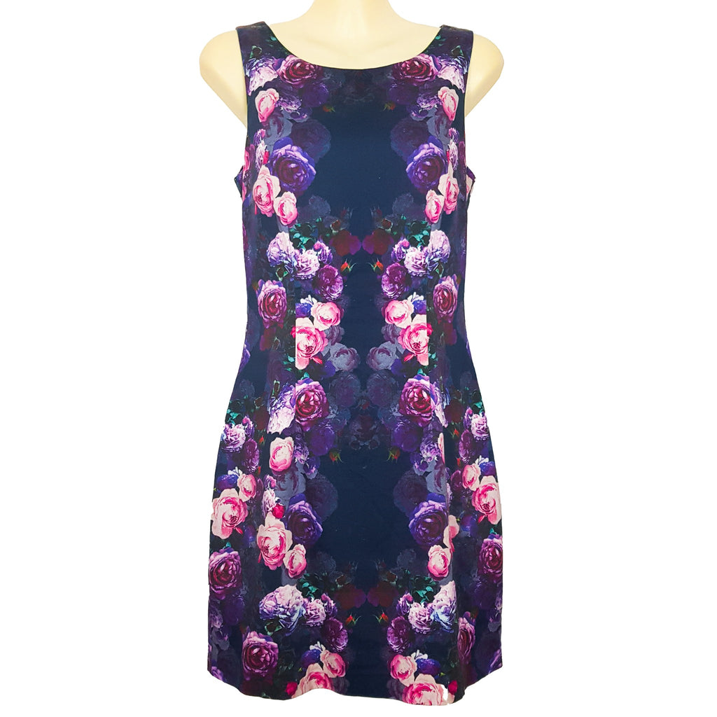 Forever New Black Floral Sleeveless Sheath Dress Formal Party Cocktail Size 8 S