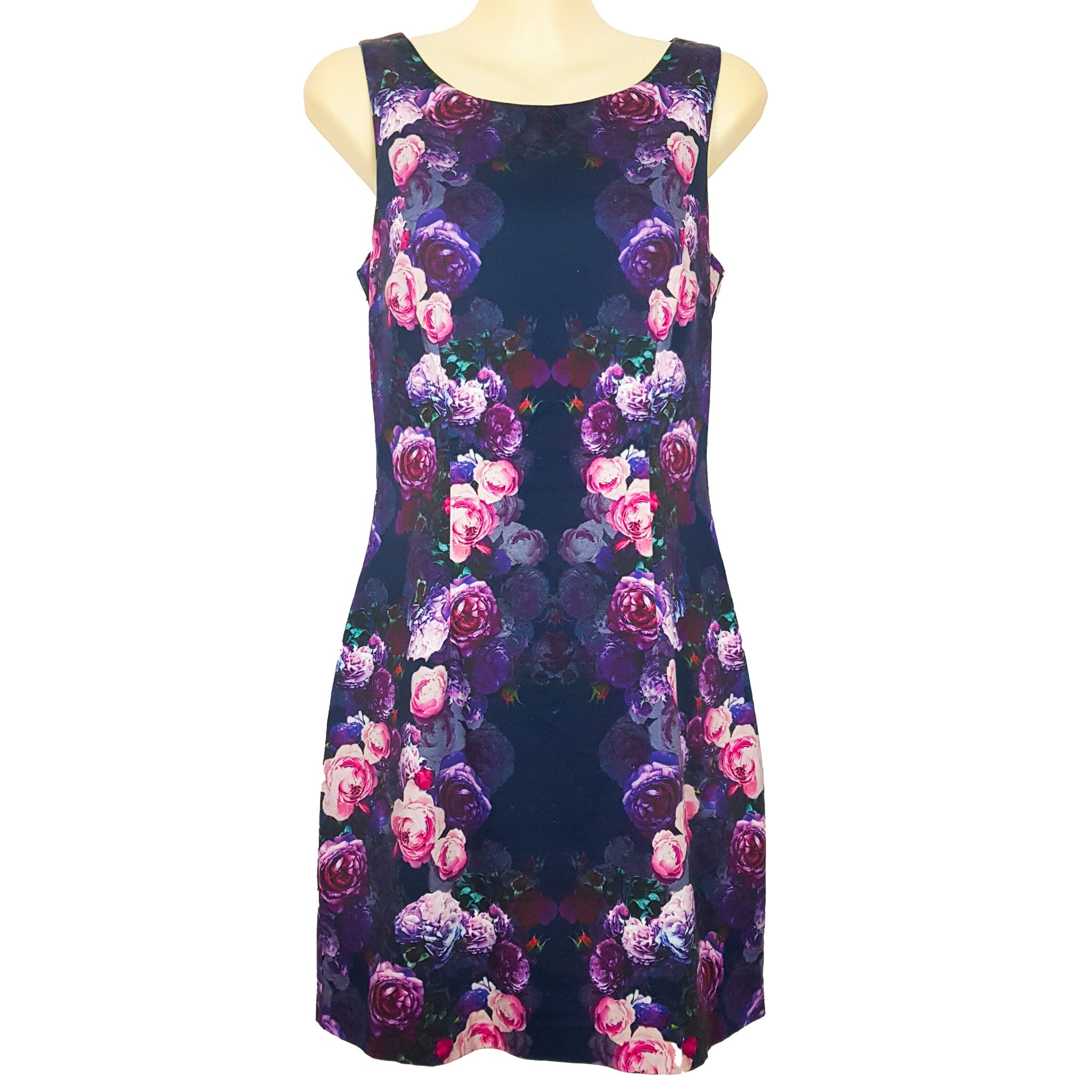 Forever New Black Floral Sleeveless Sheath Dress Formal Party Cocktail Size 8 S