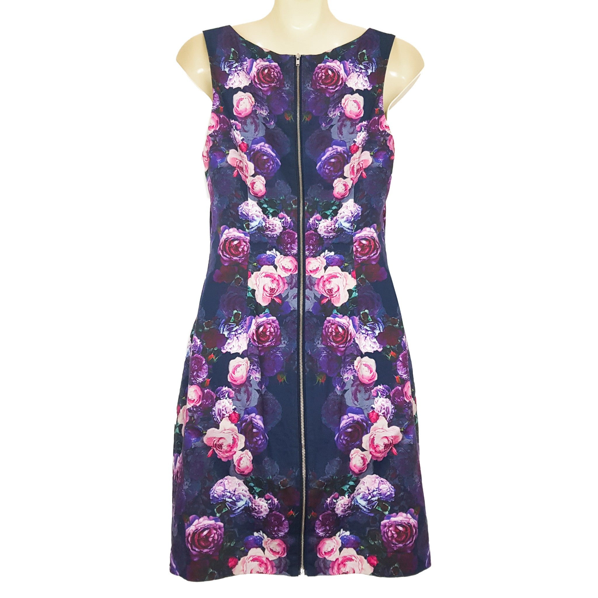 Forever New Black Floral Sleeveless Sheath Dress Formal Party Cocktail Size 8 S