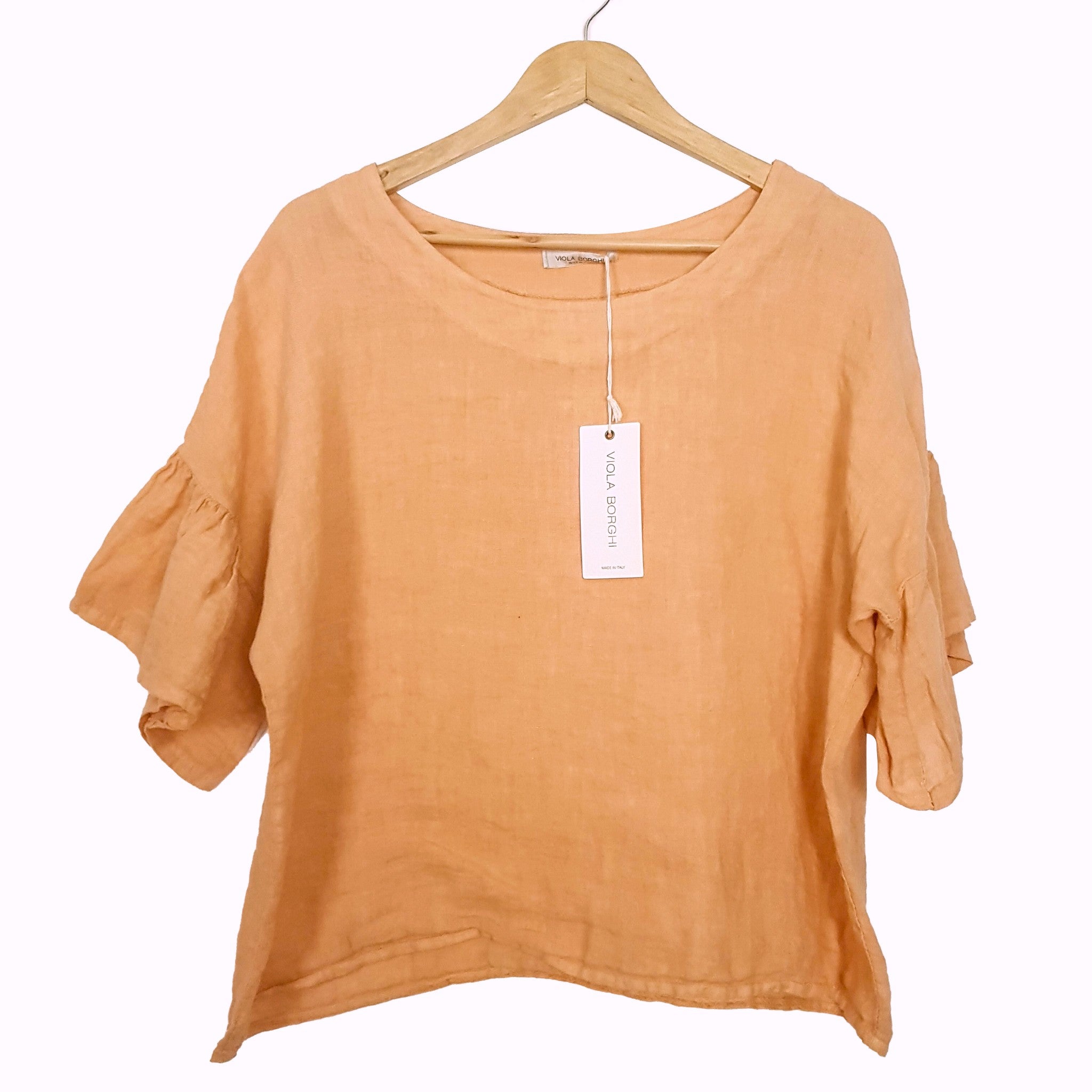 Viola Borghi 100% Linen Orange Casual Summer Blouse Top Large Made in Italy NWT