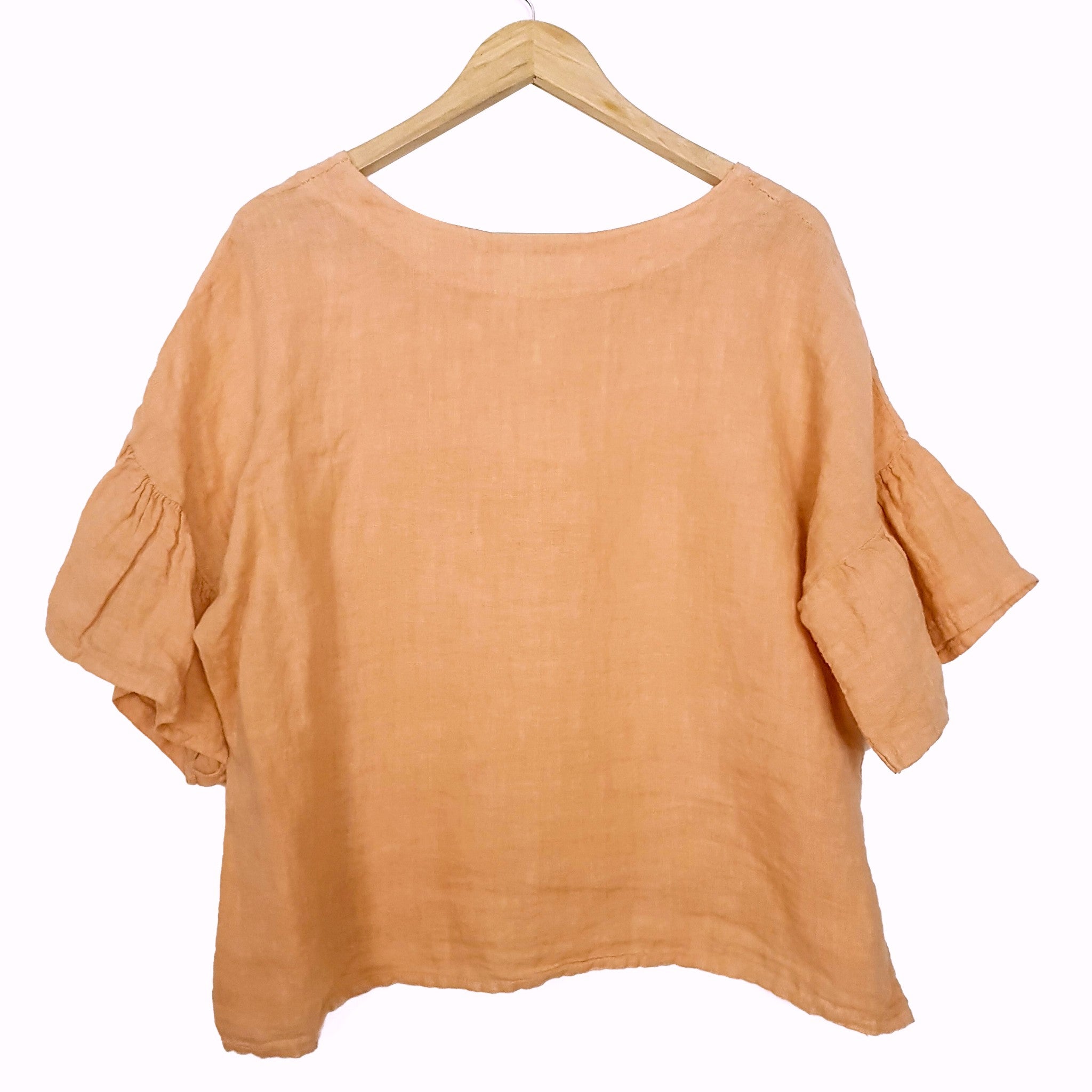 Viola Borghi 100% Linen Orange Casual Summer Blouse Top Large Made in Italy NWT