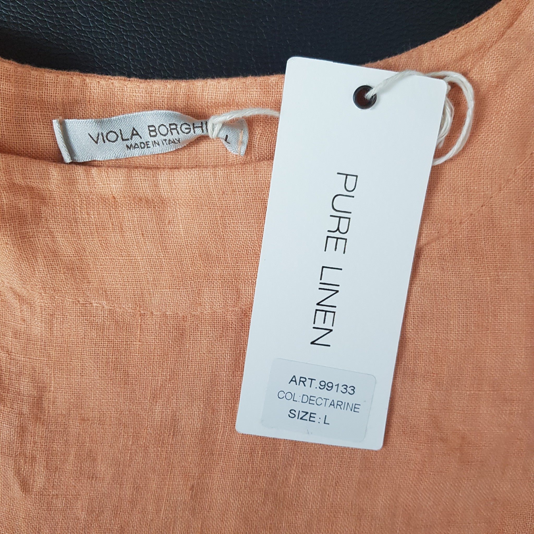 Viola Borghi 100% Linen Orange Casual Summer Blouse Top Large Made in Italy NWT