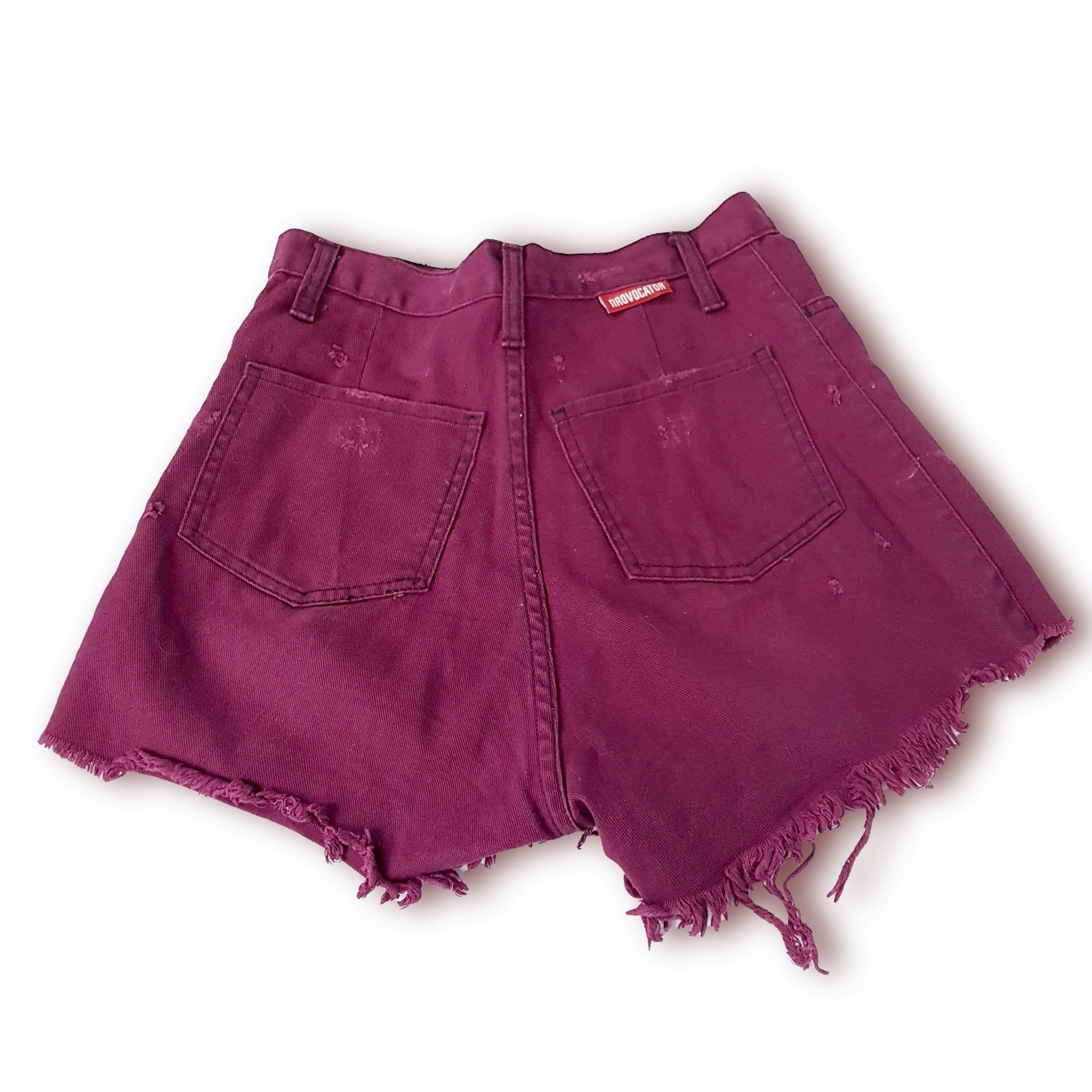 Provocator Relaxed Burgundy Red Maroon Raw Hem High Waist Denim Shorts Size 10 M
