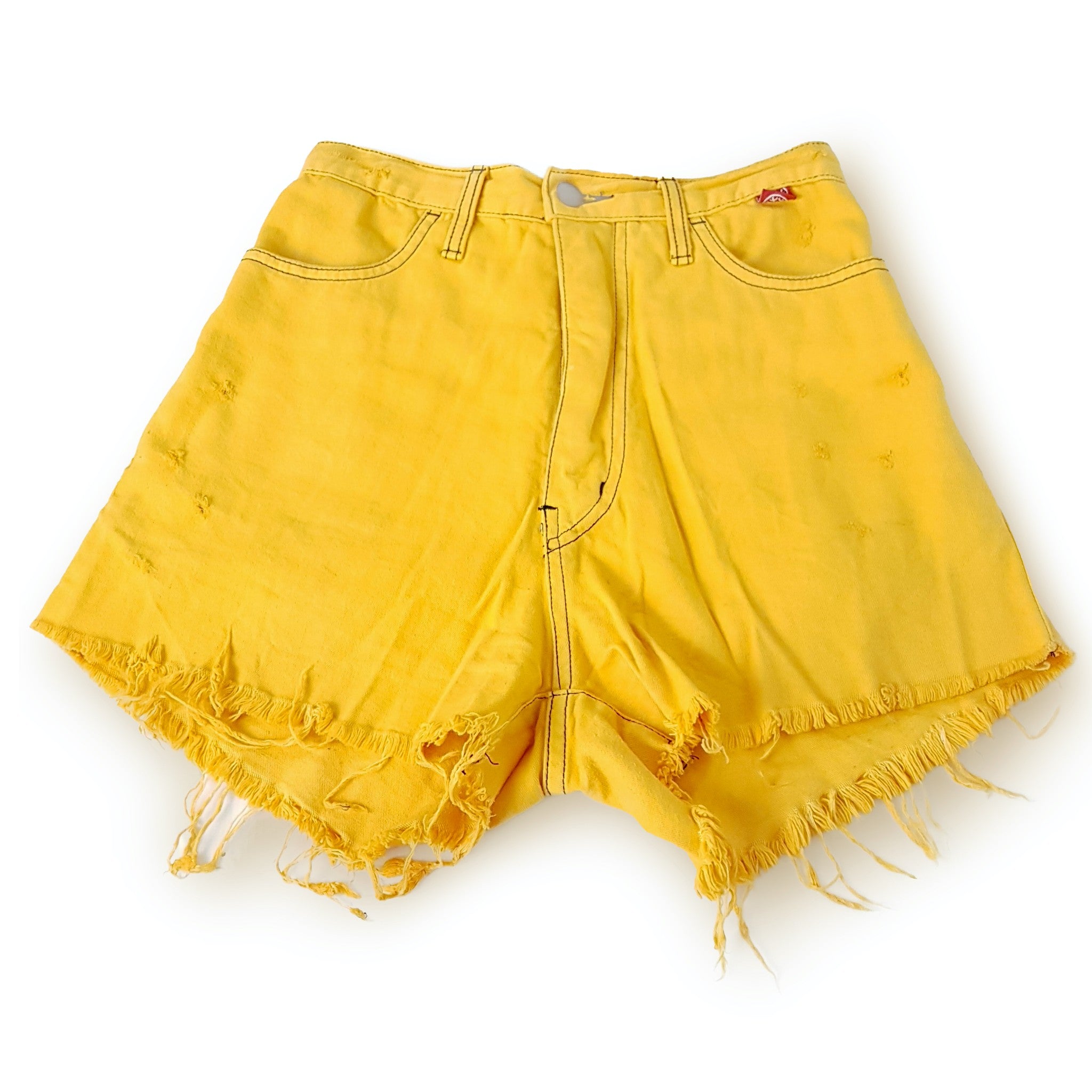 Provocator Relaxed Mustard Yellow Raw Hem Women's High Waist Denim Shorts 10 M