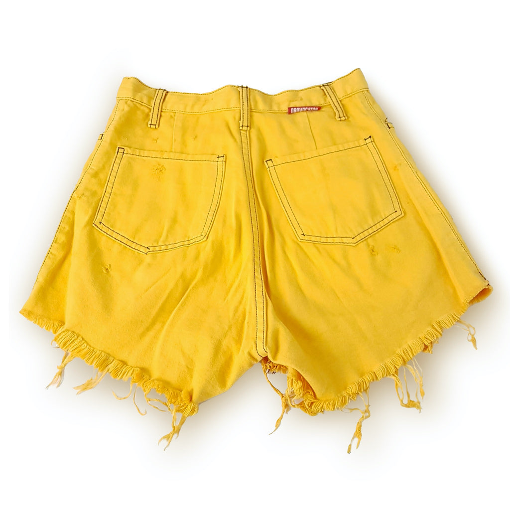 Provocator Relaxed Mustard Yellow Raw Hem Women's High Waist Denim Shorts 10 M