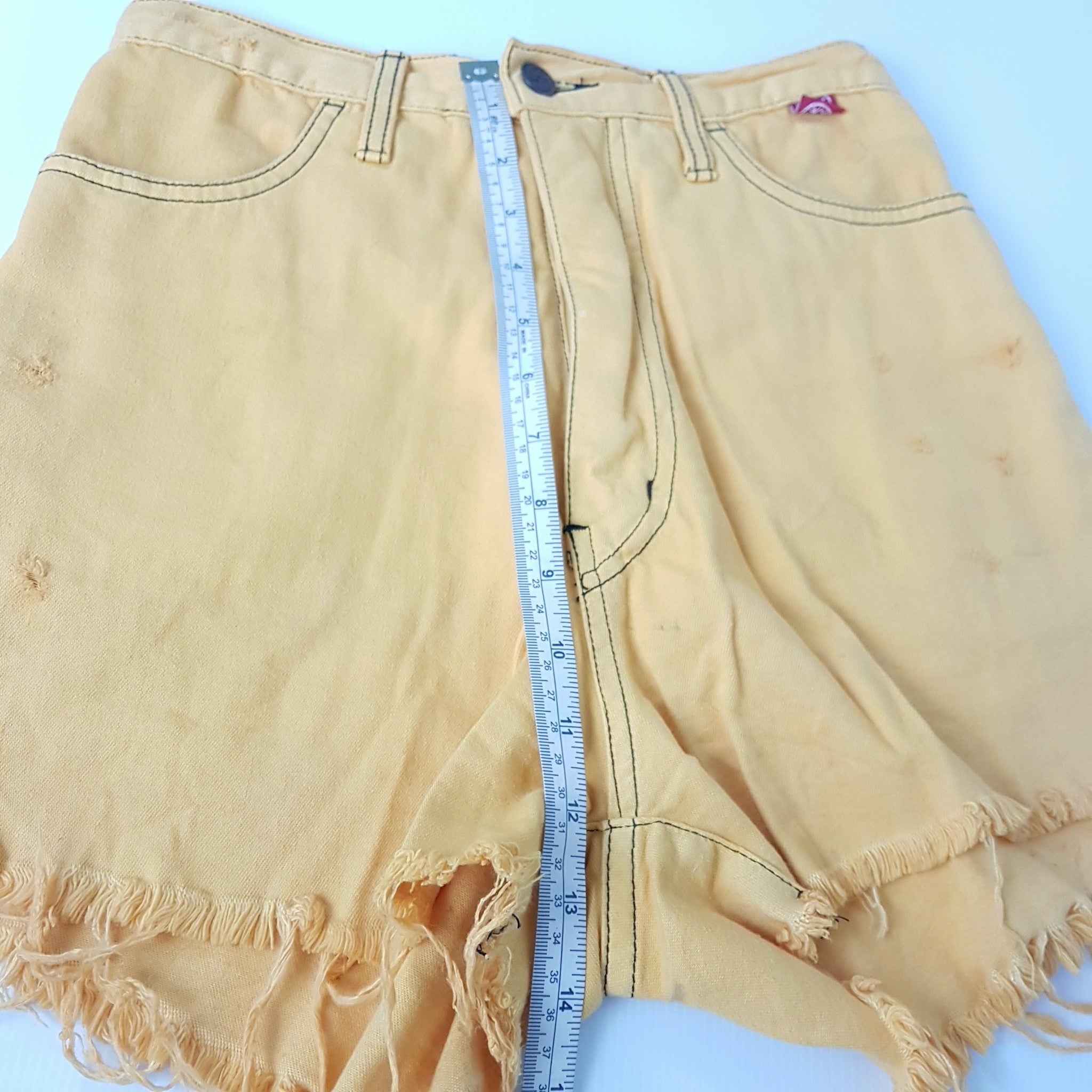 Provocator Relaxed Mustard Yellow Raw Hem Women's High Waist Denim Shorts 10 M