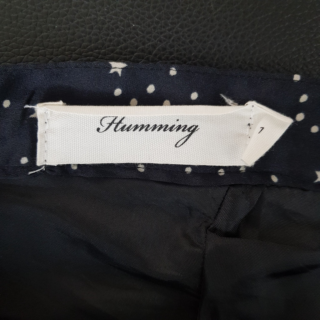 Humming Satin Skater Skirt XXS Navy Blue Stars Dots Women's Flare Flowy Mini
