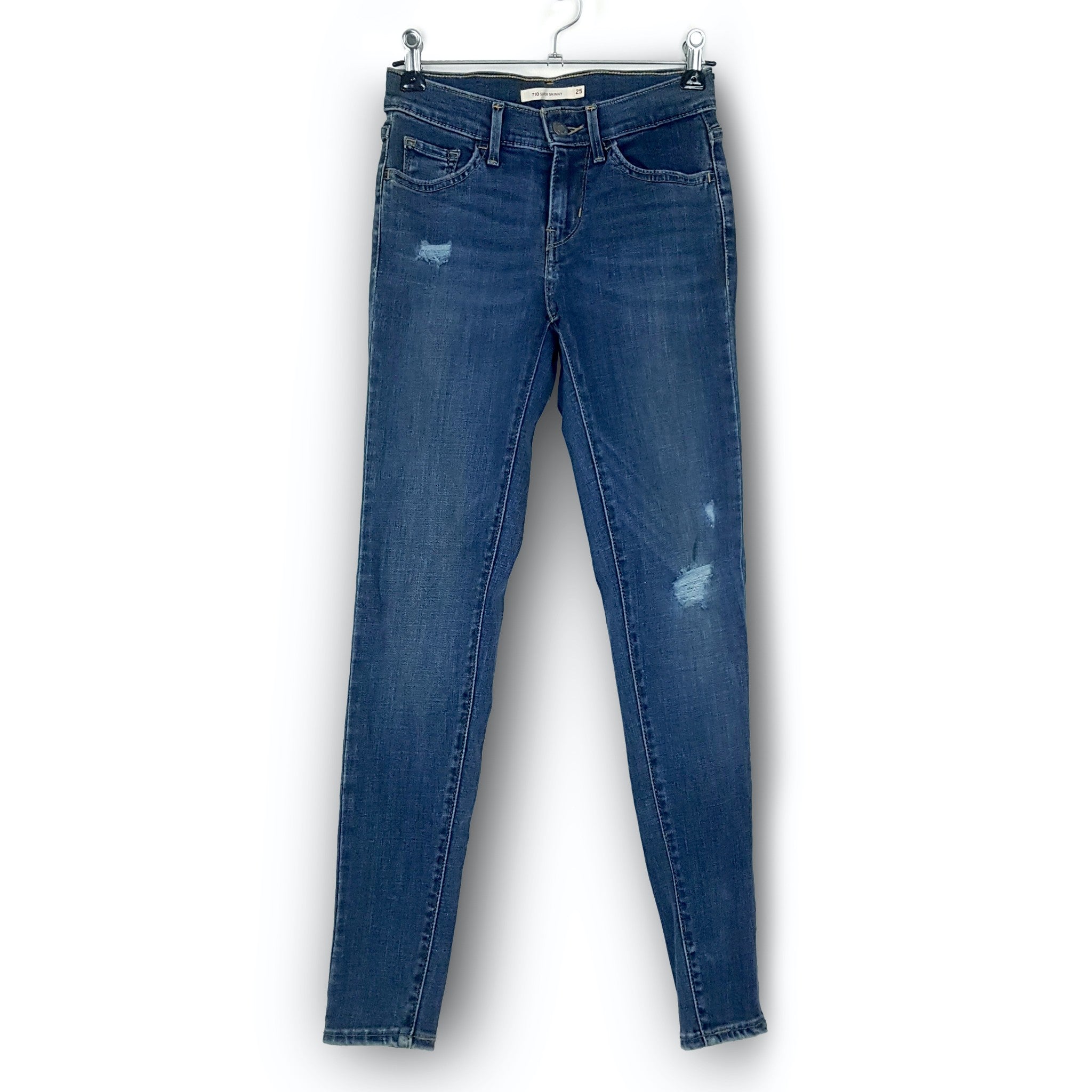Levi's 710 W25 Super Skinny Denim Jeans Petite Teens Mid-Blue Wash Distressed
