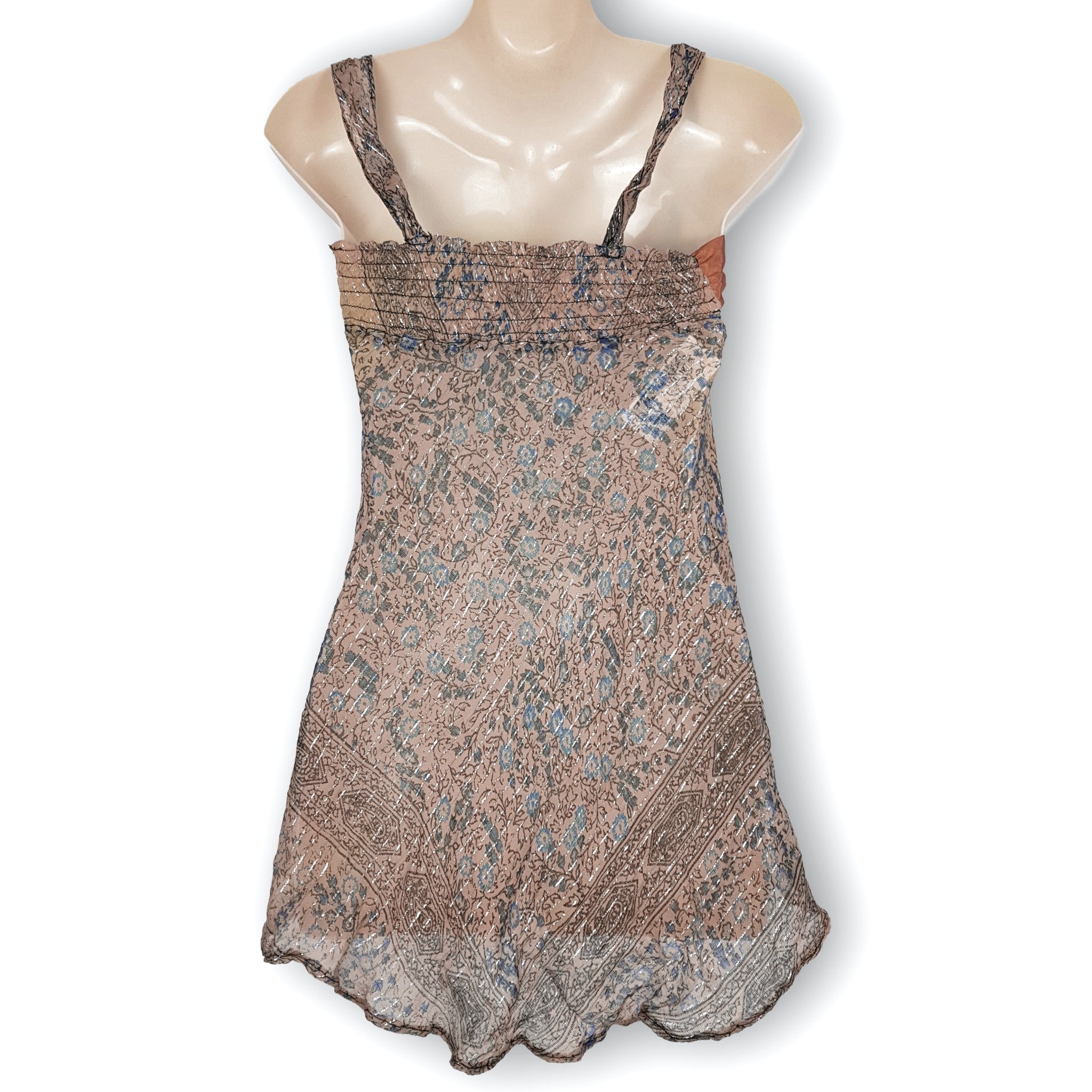 NWT Vintage Boho Beige Brown Metallic Silver Fairy Blouse Top Bikini Beach Sexy