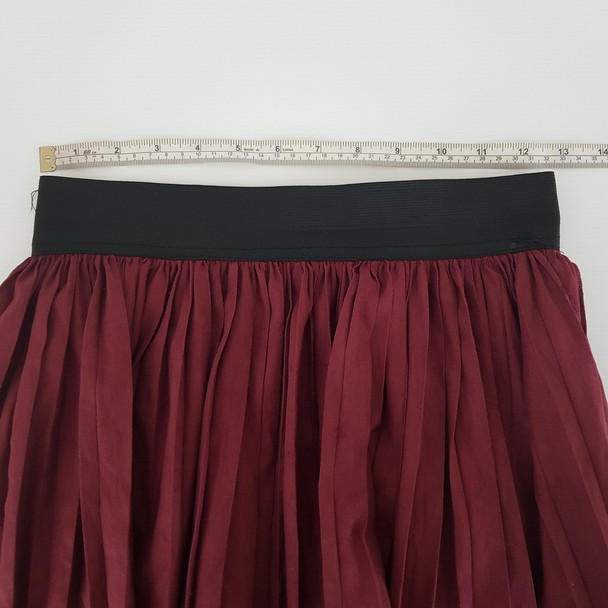 Rose Baur Mini Skirt Small Maroon Burgundy Red Suede Elastic Waist Cutout Eyelet