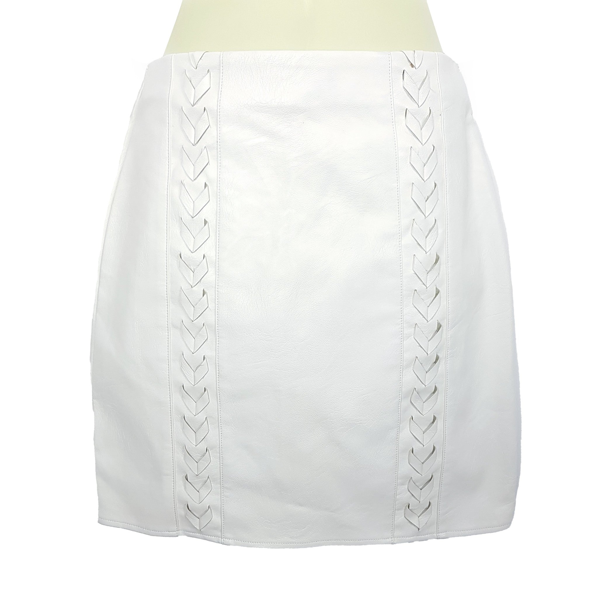 Missguided Women's White Faux Leather Mini Skirt Braided Lace Up Detail Size 8 S