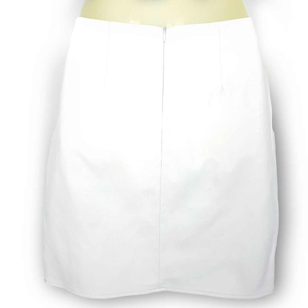 Missguided Women's White Faux Leather Mini Skirt Braided Lace Up Detail Size 8 S