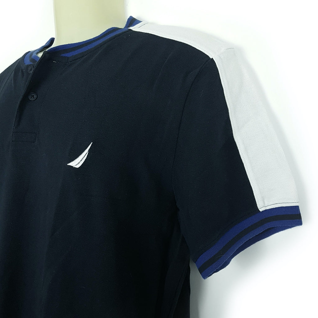 Nautica Casual Navy Blue White Short Sleeve Men's Collared Polo Shirt Top Medium