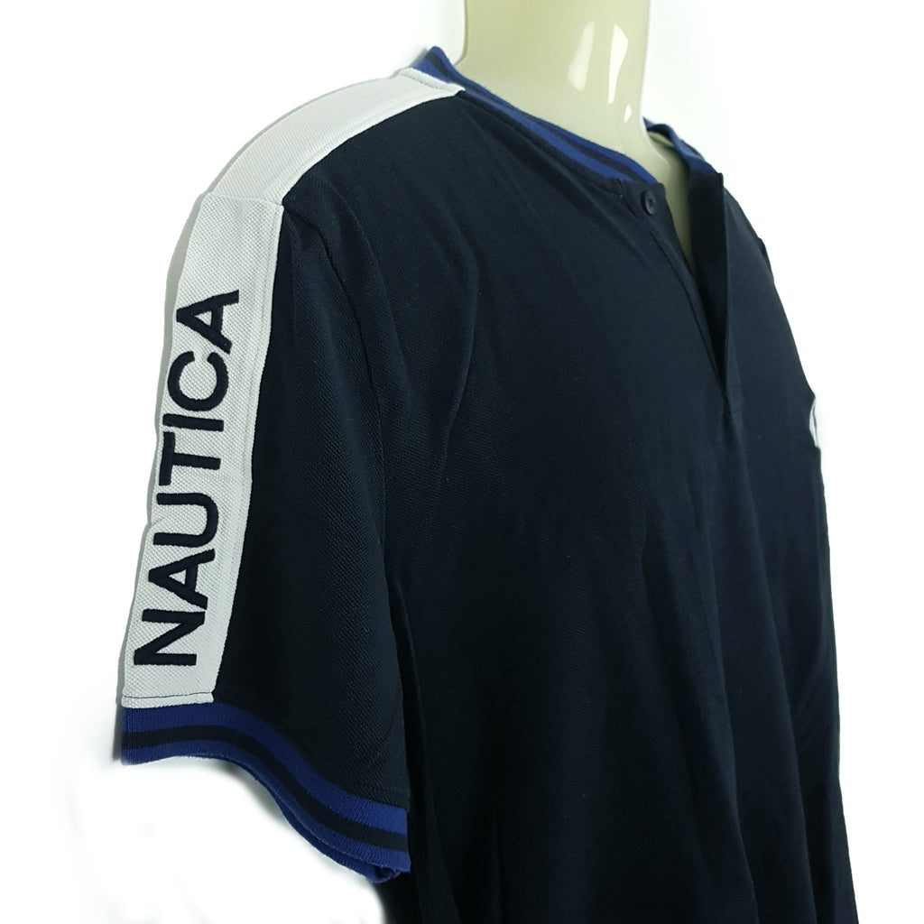 Nautica Casual Navy Blue White Short Sleeve Men's Collared Polo Shirt Top Medium