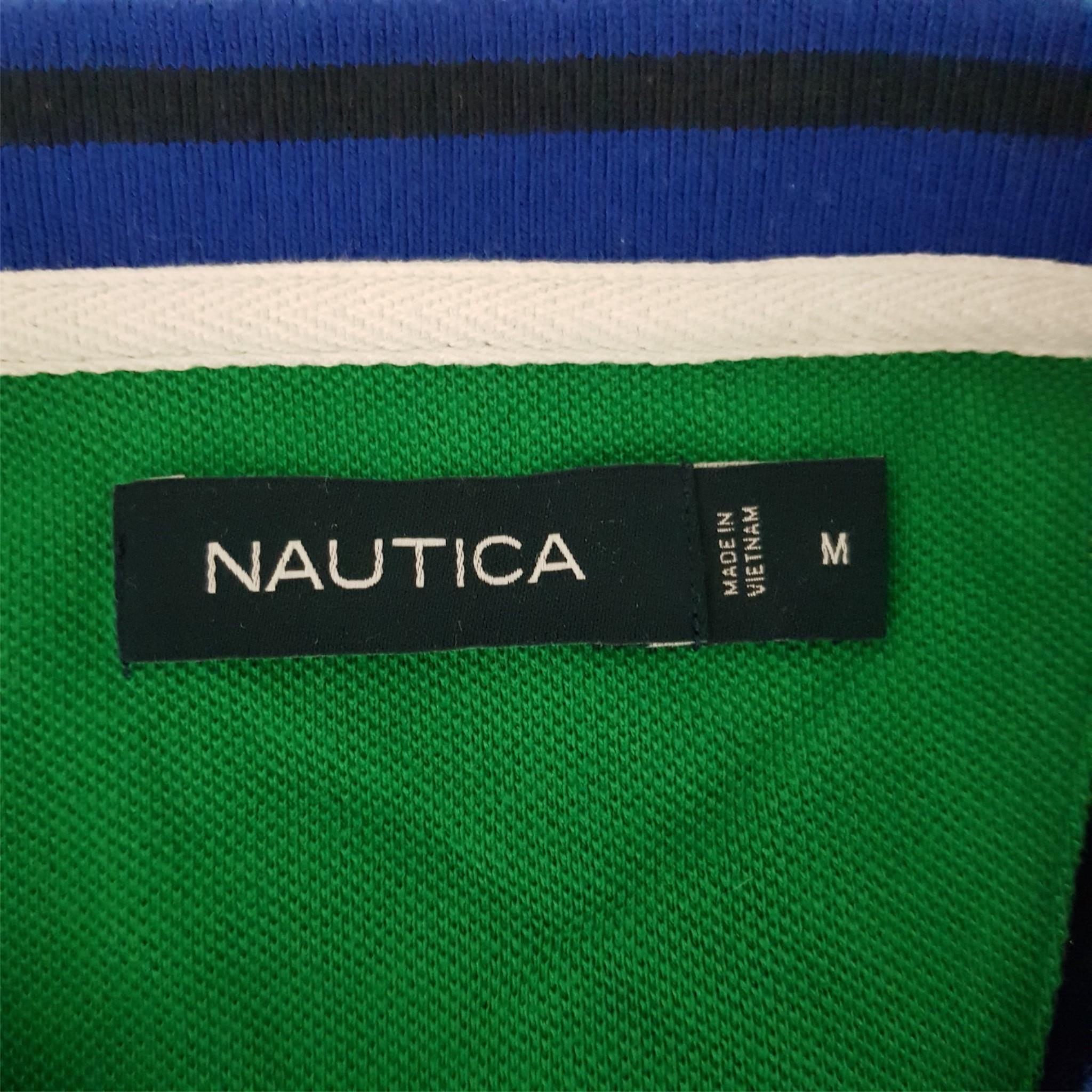 Nautica Casual Navy Blue White Short Sleeve Men's Collared Polo Shirt Top Medium