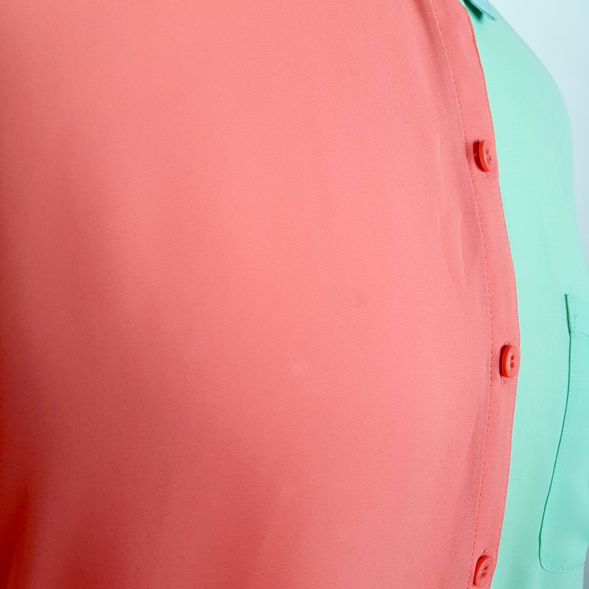 Sportsgirl Coral Pink Green Short Sleeve Women's Collared Blouse Top Button 8