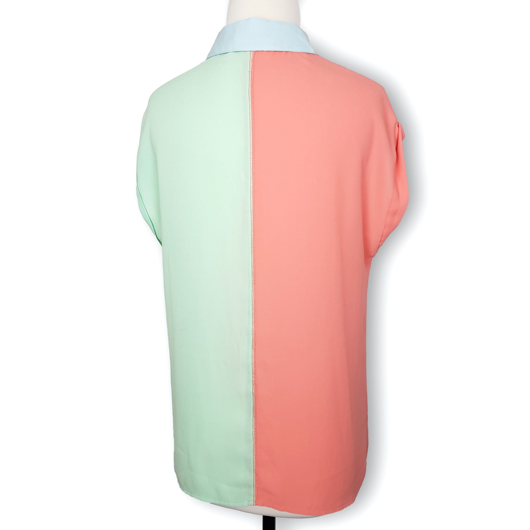 Sportsgirl Coral Pink Green Short Sleeve Women's Collared Blouse Top Button 8