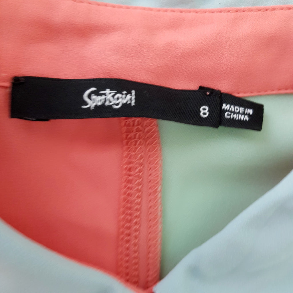 Sportsgirl Coral Pink Green Short Sleeve Women's Collared Blouse Top Button 8