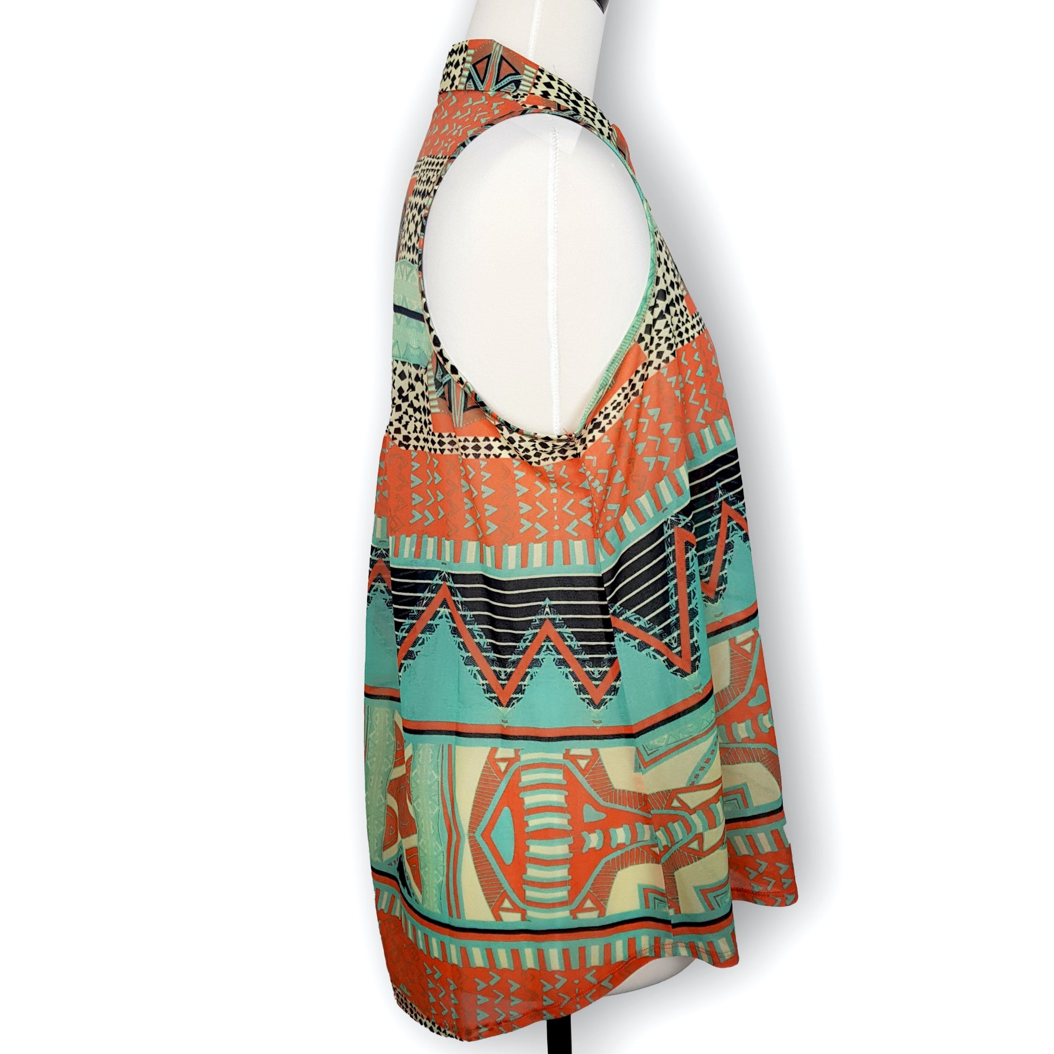 Sportsgirl Funky Aztec Retro Multicolour Sleeveless Button Women's Blouse Top S