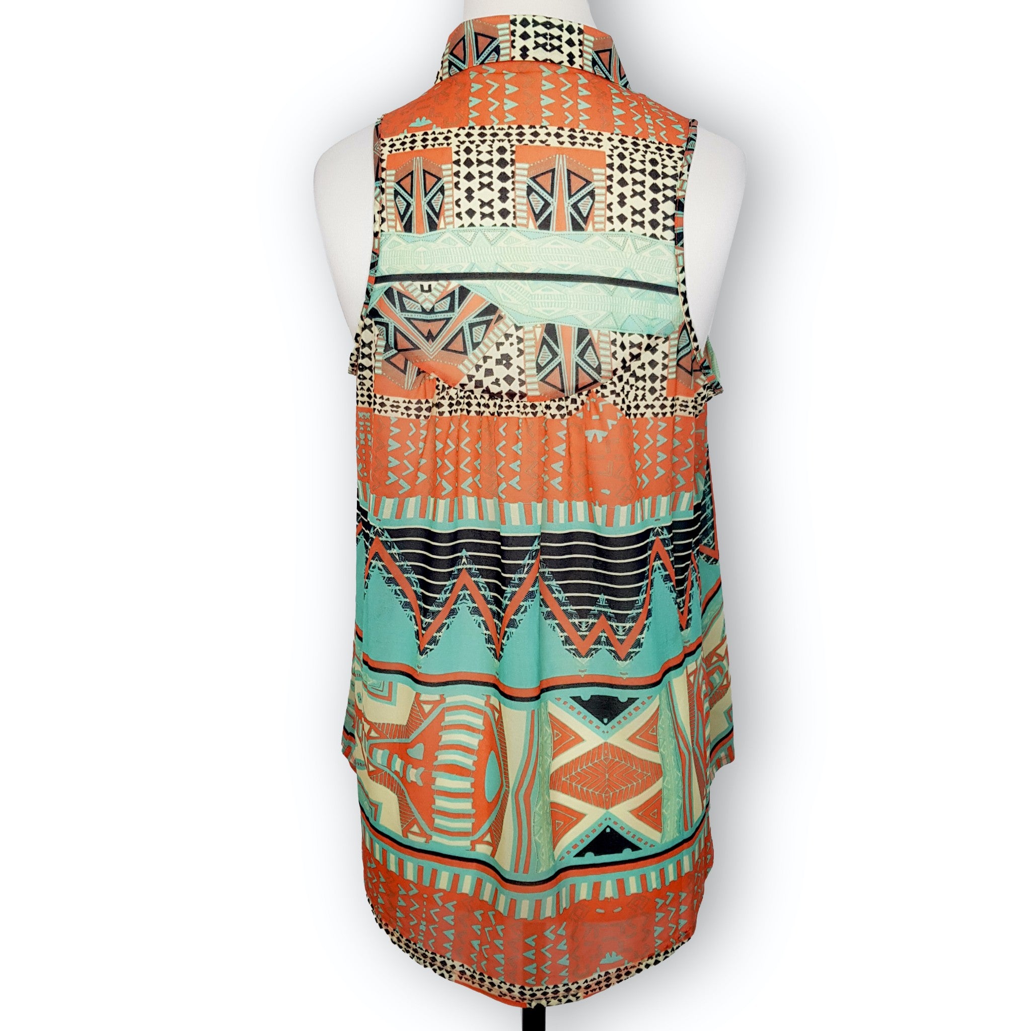Sportsgirl Funky Aztec Retro Multicolour Sleeveless Button Women's Blouse Top S