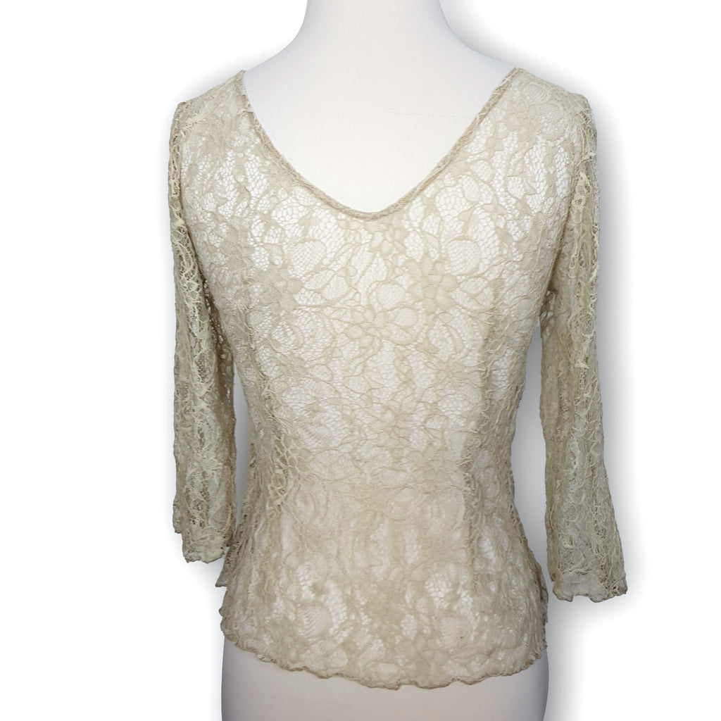 Studibaker Vintage Australian Beige Floral Lace 3/4 Sleeves Women's Blouse Top 8