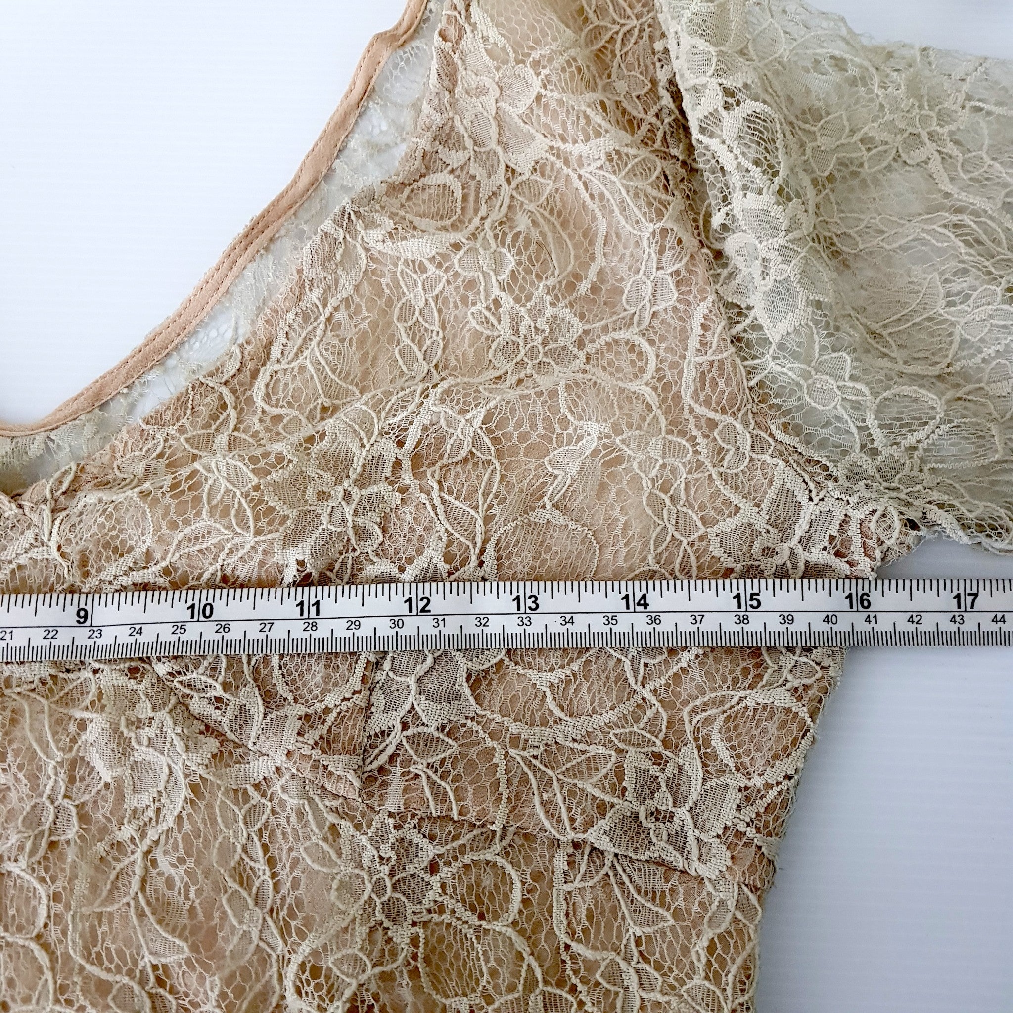 Studibaker Vintage Australian Beige Floral Lace 3/4 Sleeves Women's Blouse Top 8