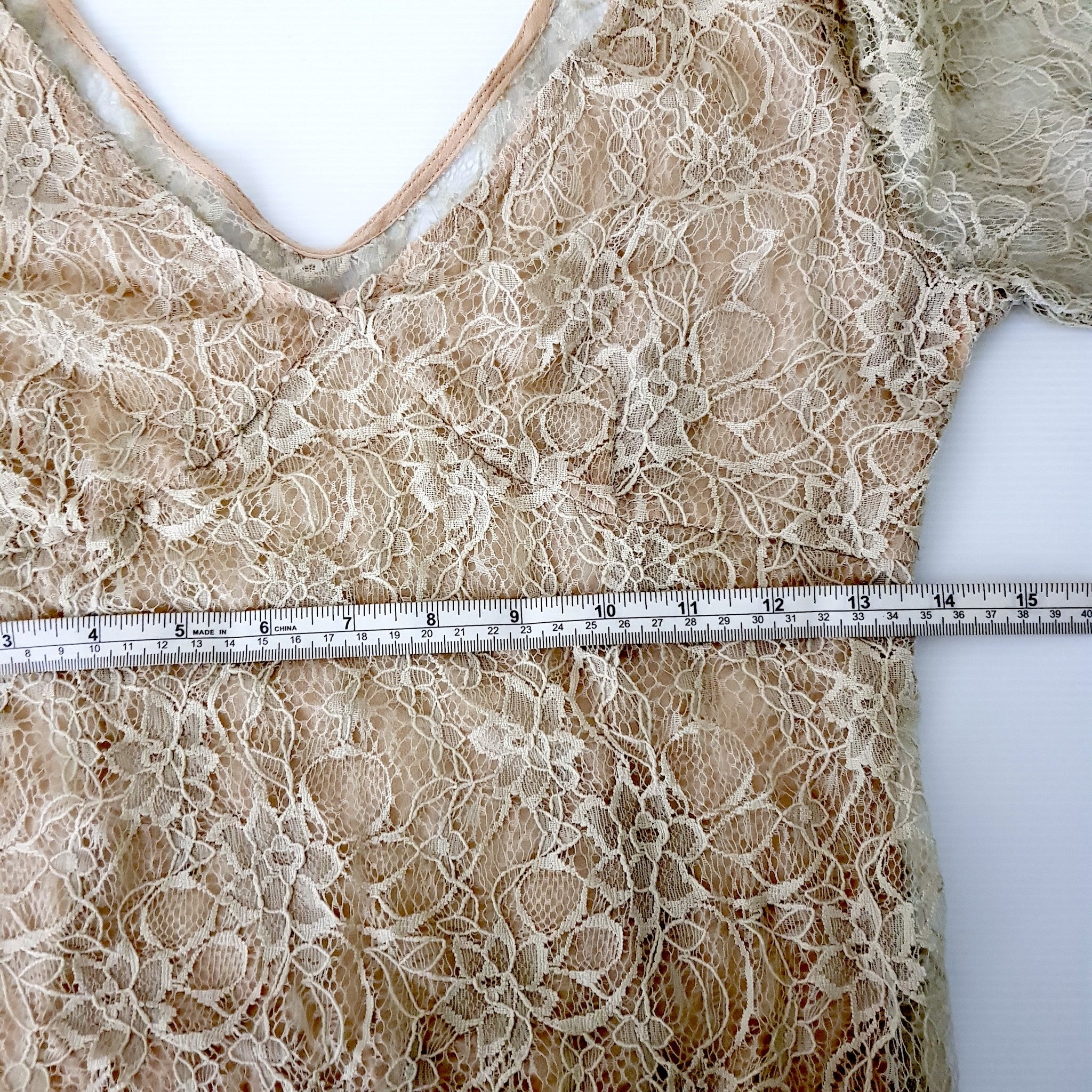 Studibaker Vintage Australian Beige Floral Lace 3/4 Sleeves Women's Blouse Top 8