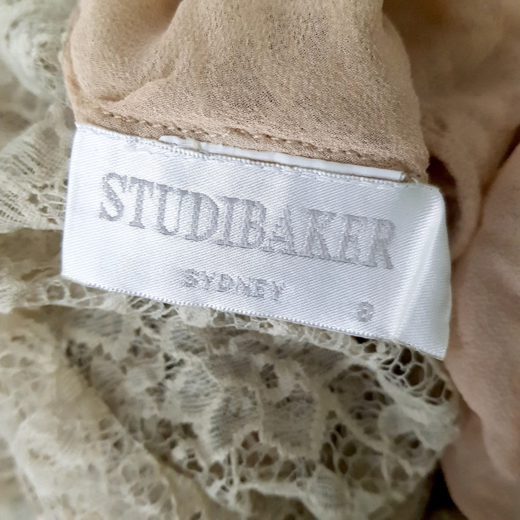 Studibaker Vintage Australian Beige Floral Lace 3/4 Sleeves Women's Blouse Top 8