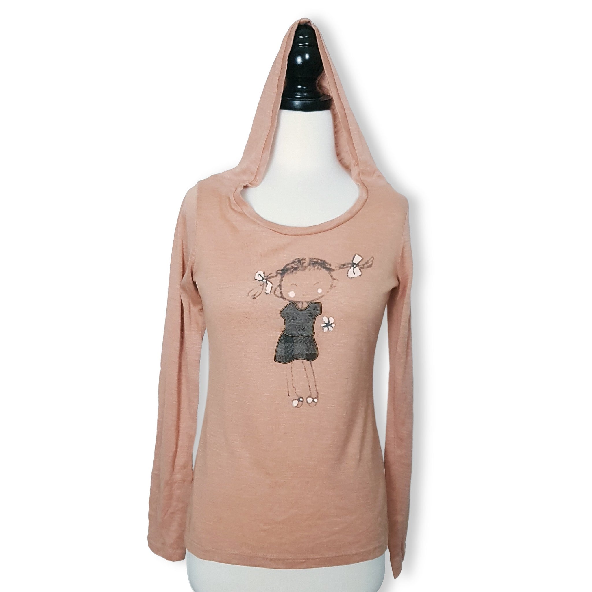 Vintage Pink Long Sleeve Stretch Women's Lightweight Pullover Hoodie Jumper 8 S
