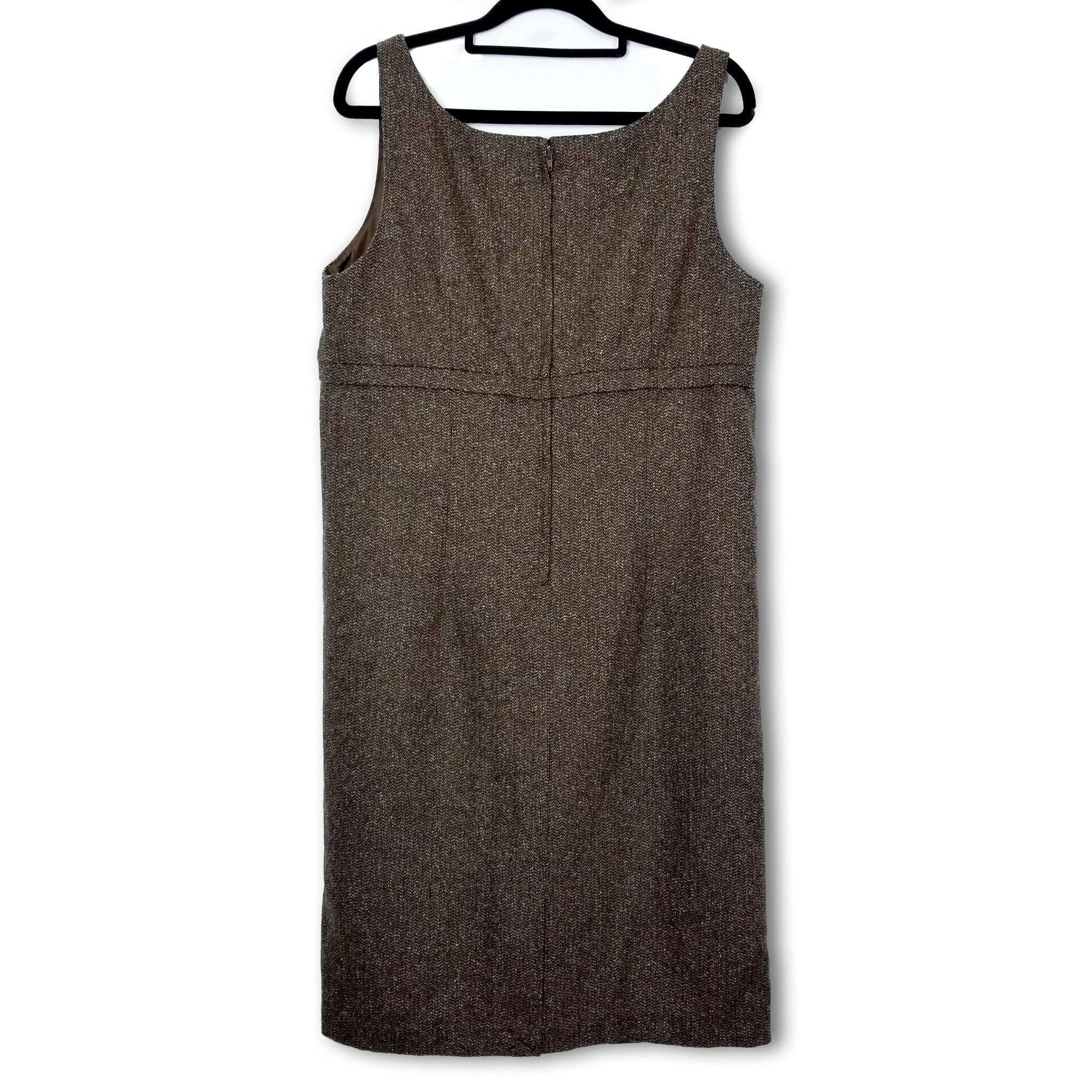 Basque Women's Brown Wool Dress 14 Sleeveless Sheath Tweed Workwear Officewear