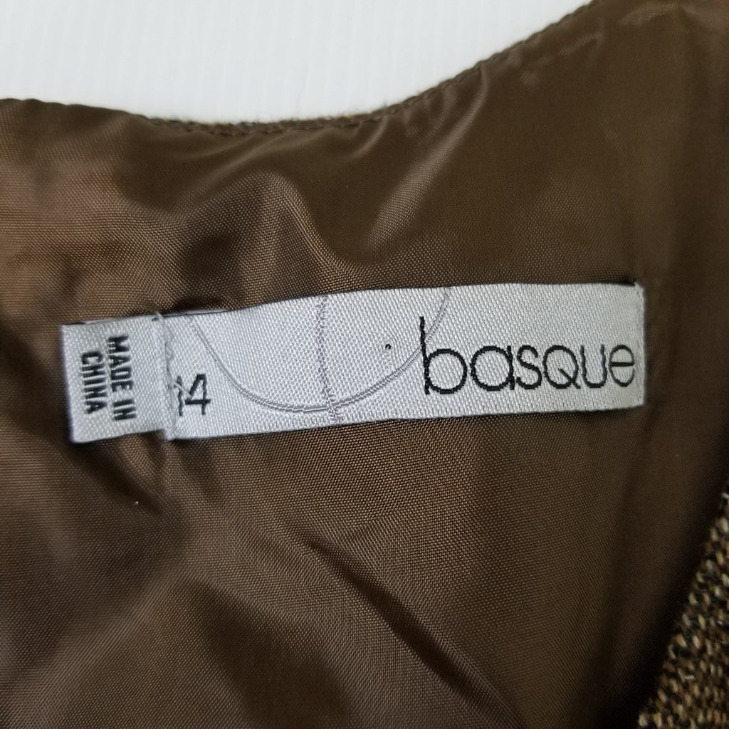 Basque Women's Brown Wool Dress 14 Sleeveless Sheath Tweed Workwear Officewear