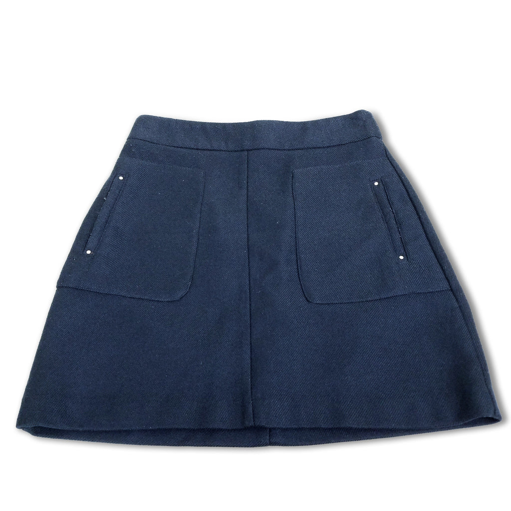 Tokito Women's Blue A-Line Mini Skirt XS 6 Mid Rise Pockets Textured Knit Fitted