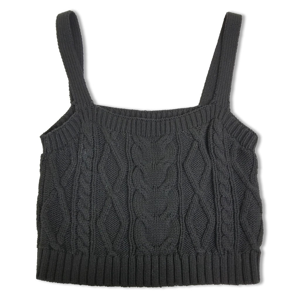 Sportsgirl Women's Black Knit Cropped Cami Tank Top XS Sexy Sleeveless Cotton