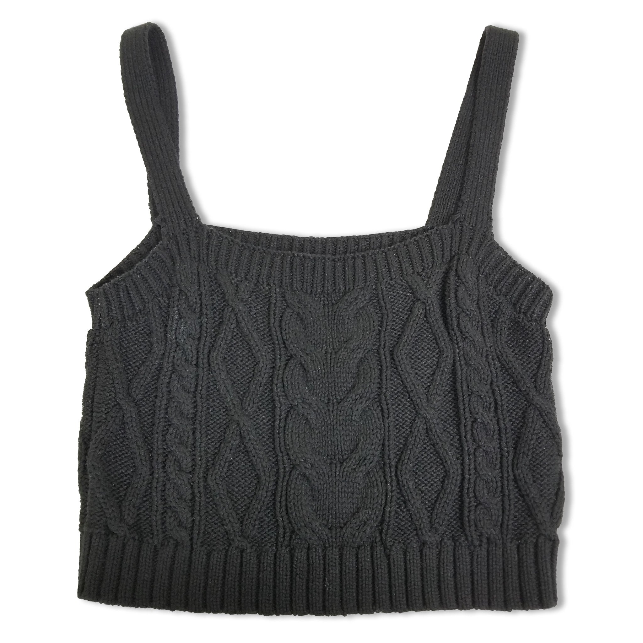 Sportsgirl Women's Black Knit Cropped Cami Tank Top XS Sexy Sleeveless Cotton