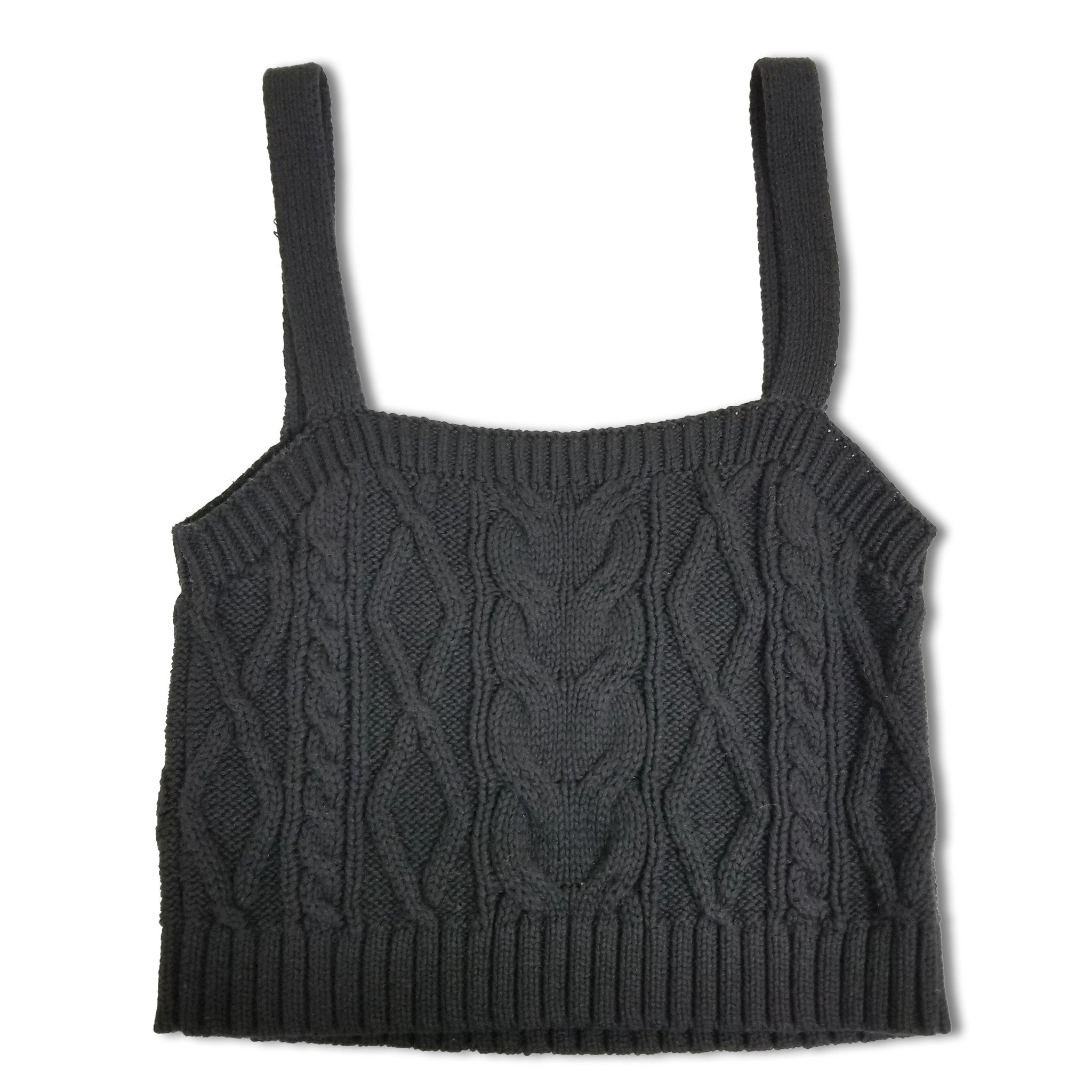 Sportsgirl Women's Black Knit Cropped Cami Tank Top XS Sexy Sleeveless Cotton