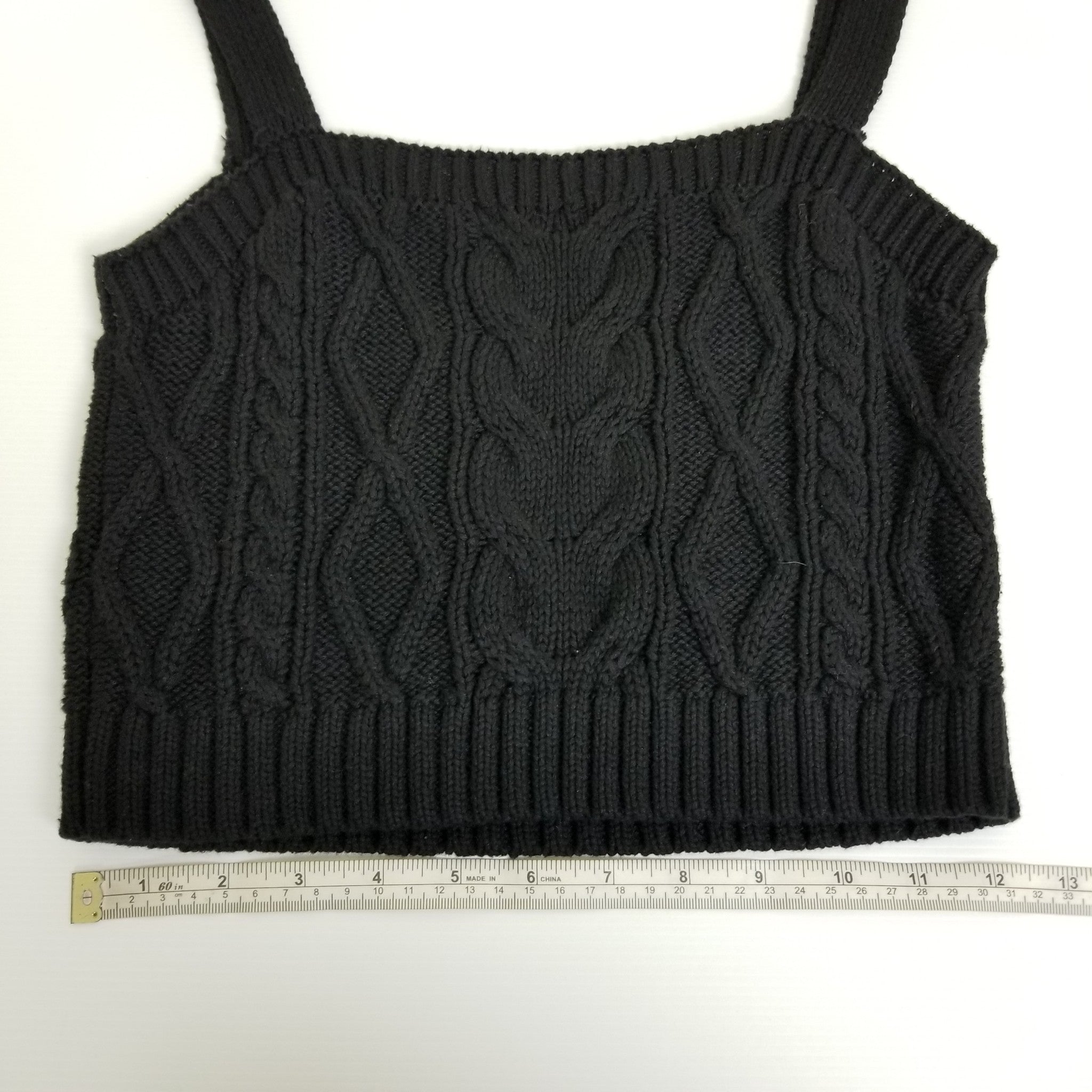 Sportsgirl Women's Black Knit Cropped Cami Tank Top XS Sexy Sleeveless Cotton