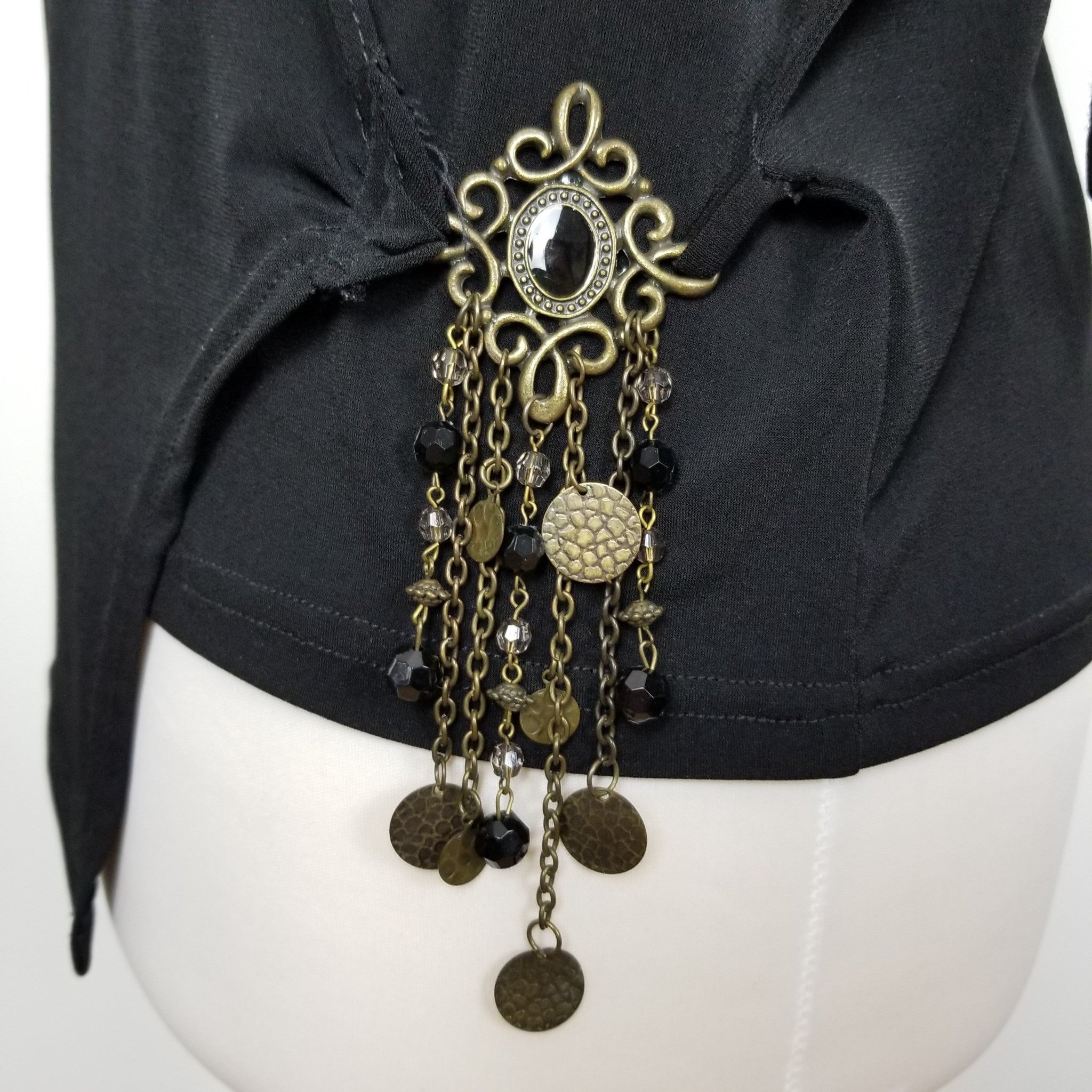 Miss Me Black Wrap Around Women's Blouse Top Asymmetrical Hem 3/4 Sleeves Small