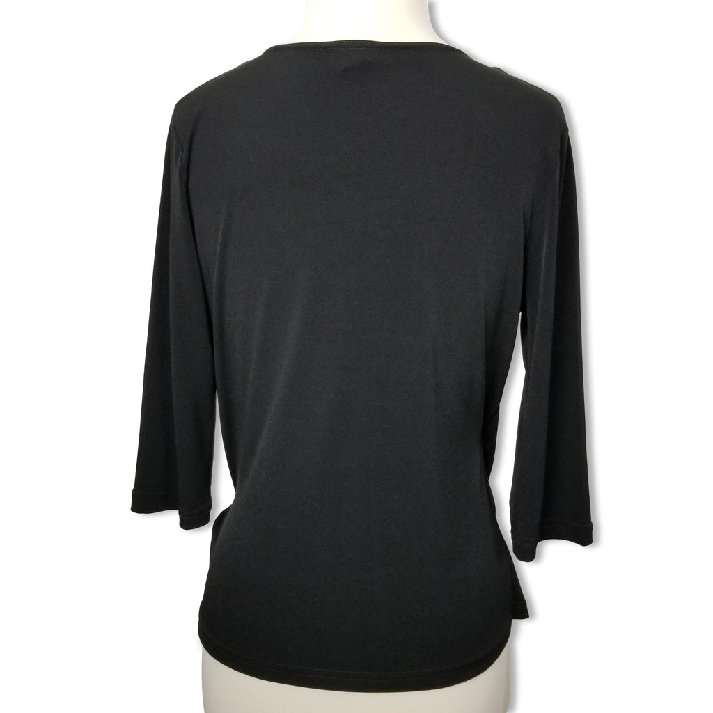 Miss Me Black Wrap Around Women's Blouse Top Asymmetrical Hem 3/4 Sleeves Small