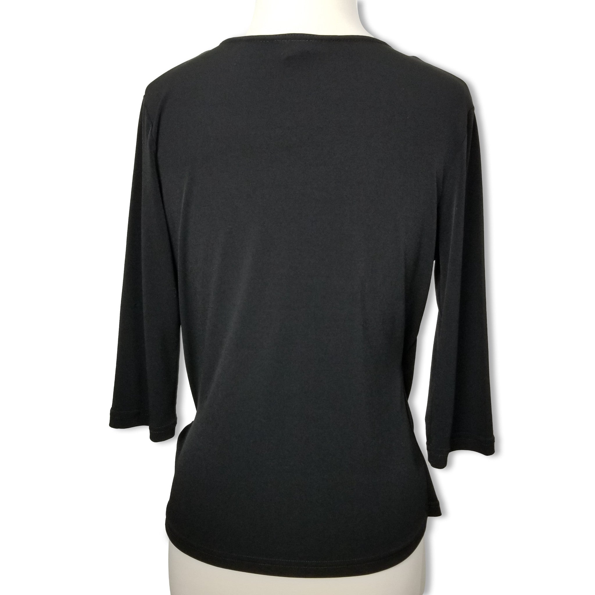 Miss Me Black Wrap Around Women's Blouse Top Asymmetrical Hem 3/4 Sleeves Small