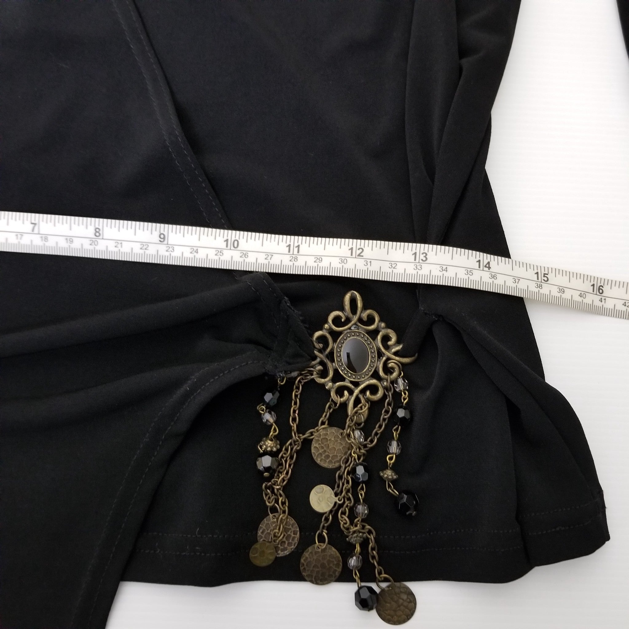 Miss Me Black Wrap Around Women's Blouse Top Asymmetrical Hem 3/4 Sleeves Small