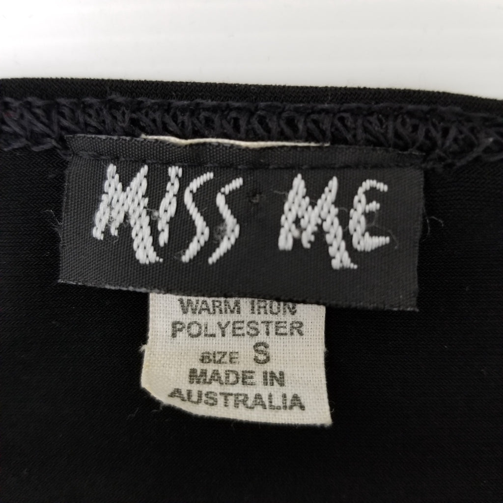 Miss Me Black Wrap Around Women's Blouse Top Asymmetrical Hem 3/4 Sleeves Small