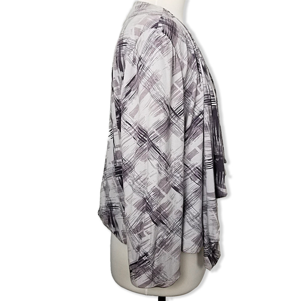 Jacqui E Women's Cardigan XL Grey Faded Purple 3/4 Sleeves Open Front Jacket