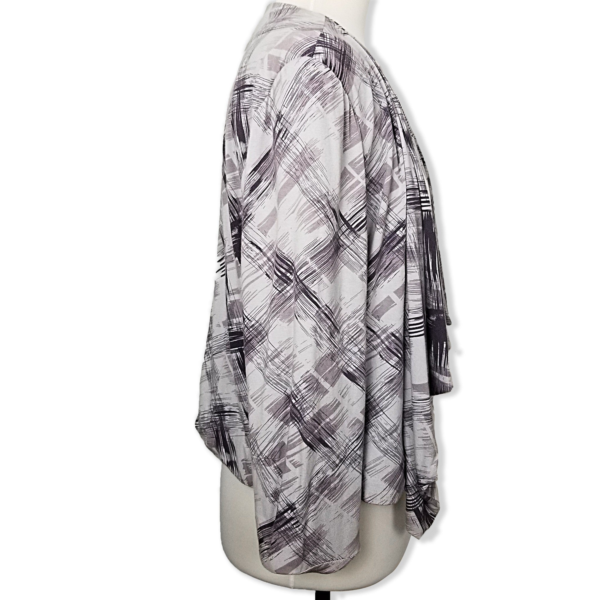 Jacqui E Women's Cardigan XL Grey Faded Purple 3/4 Sleeves Open Front Jacket