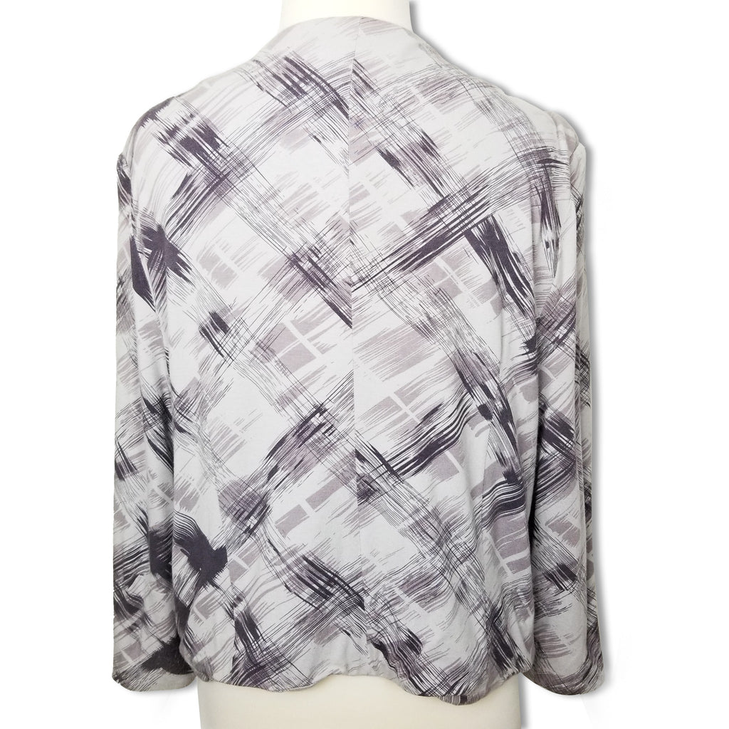 Jacqui E Women's Cardigan XL Grey Faded Purple 3/4 Sleeves Open Front Jacket