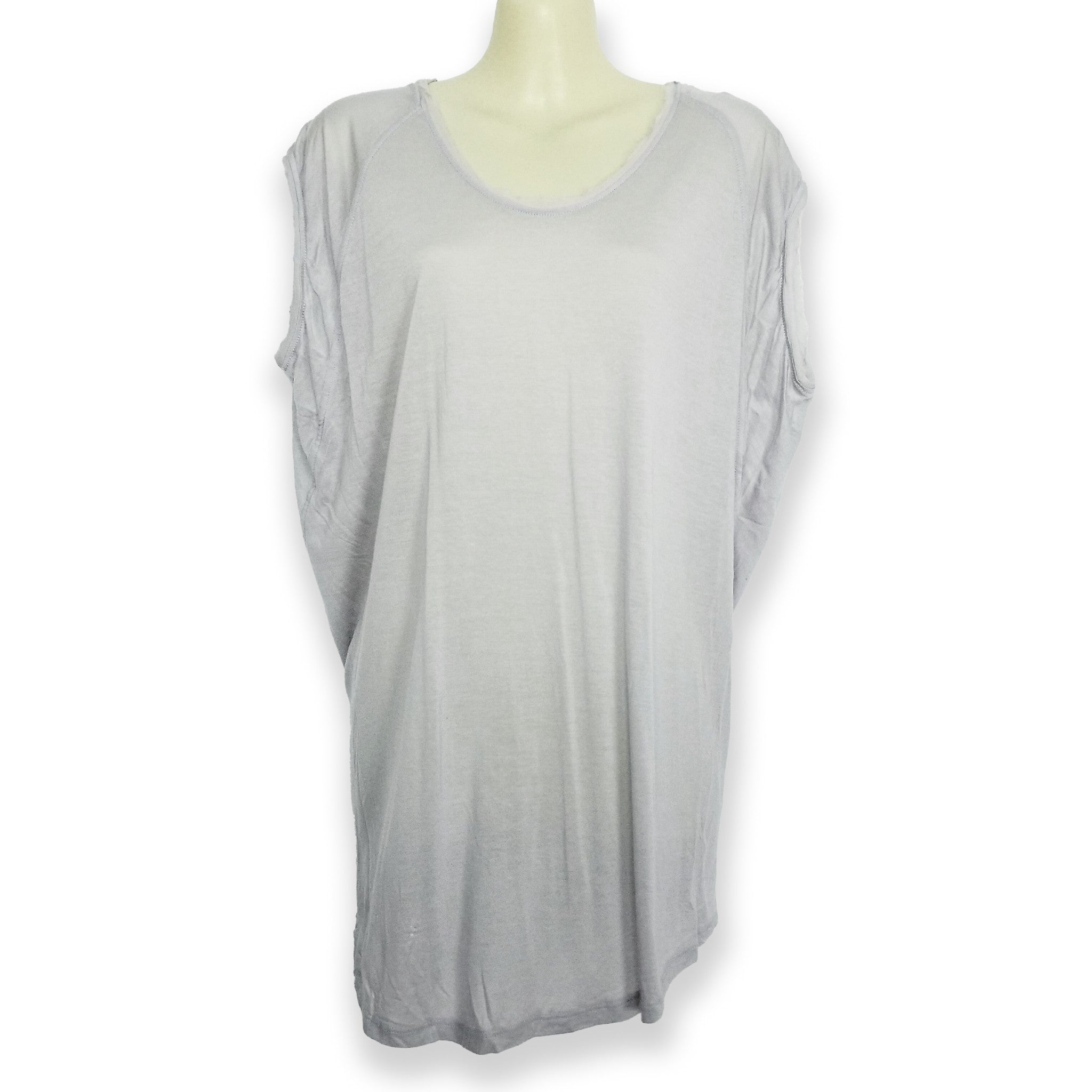 Witchery Women's Light Grey Silk Blouse Top Batwing Cap Sleeves Relaxed Fit XS 6