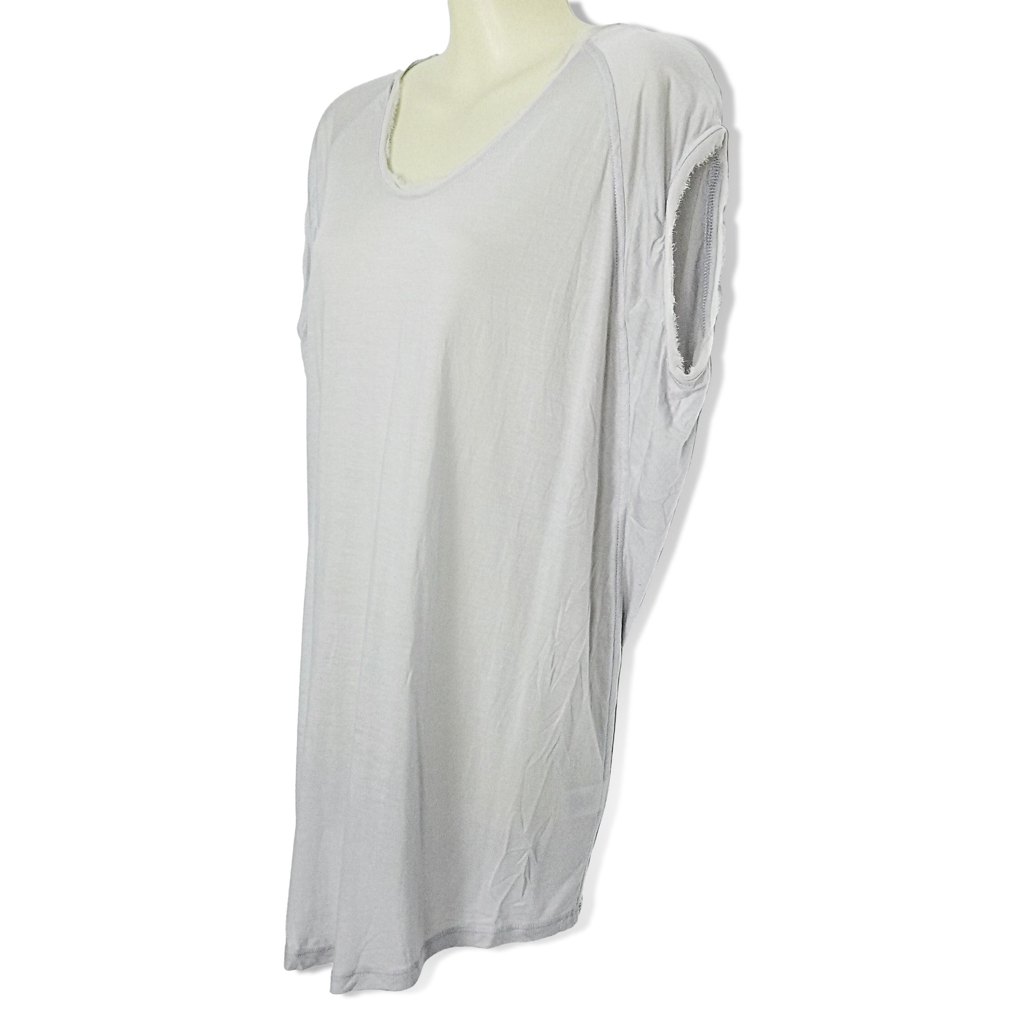 Witchery Women's Light Grey Silk Blouse Top Batwing Cap Sleeves Relaxed Fit XS 6