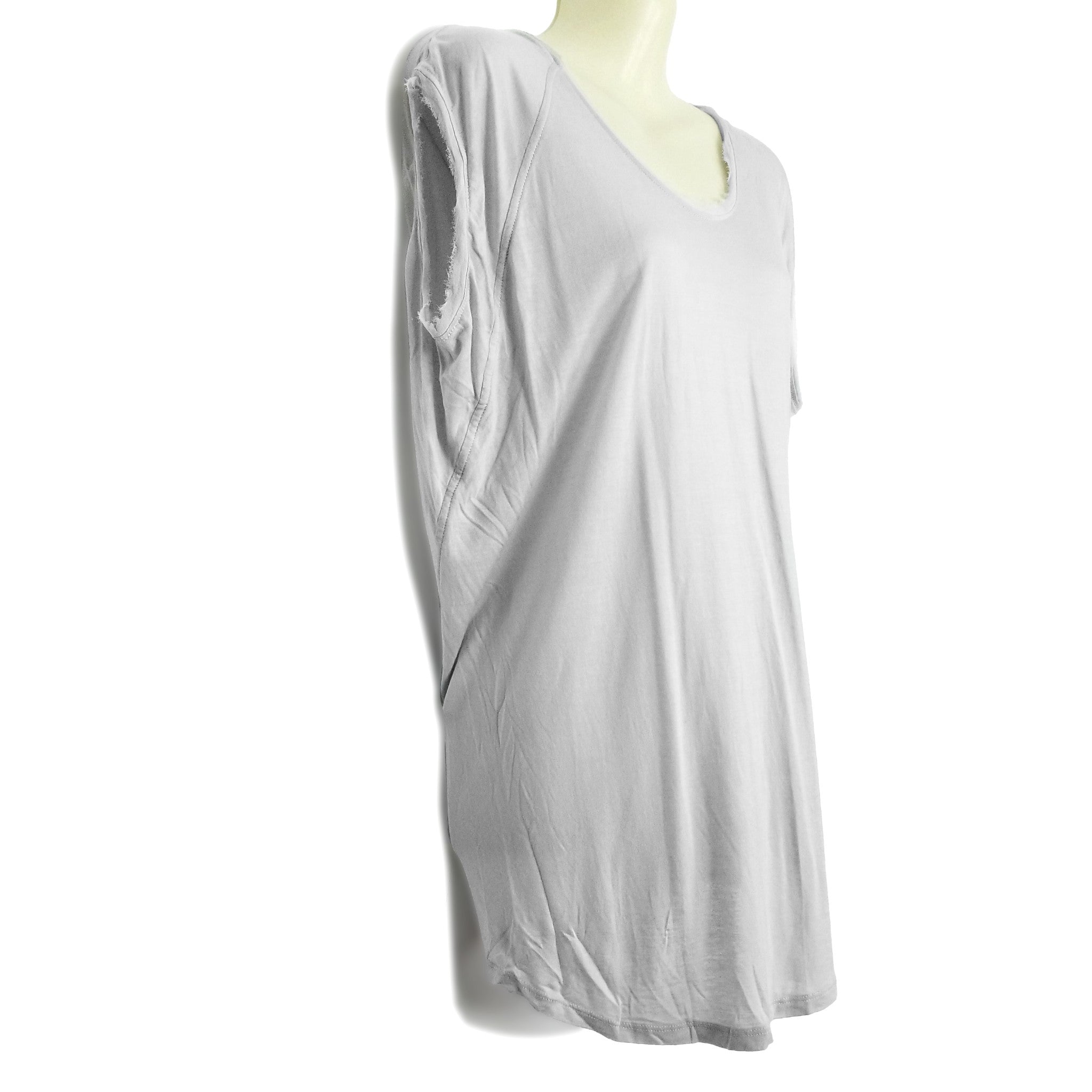Witchery Women's Light Grey Silk Blouse Top Batwing Cap Sleeves Relaxed Fit XS 6