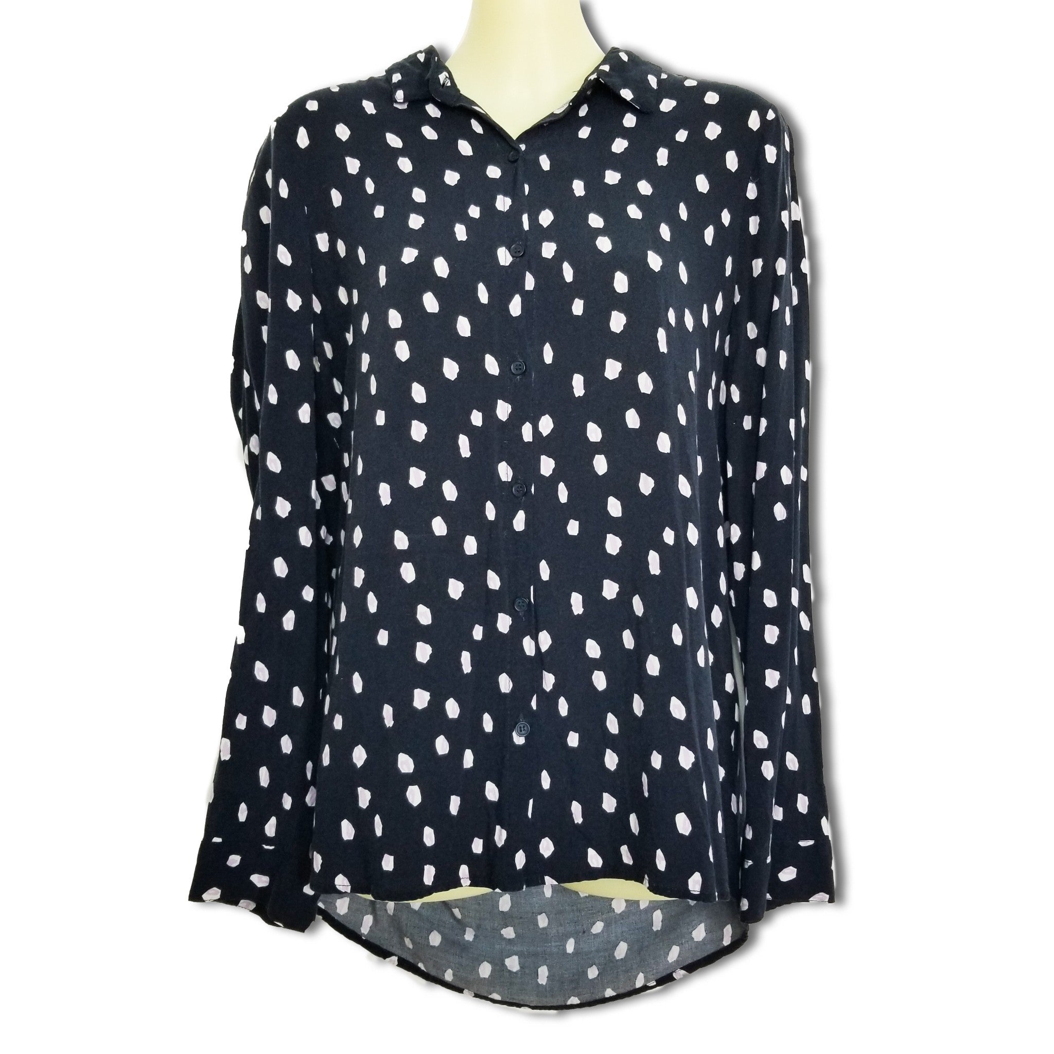 Cotton On Black White Purple Long Sleeve Women's Button Up Blouse Top Sz 8 Small