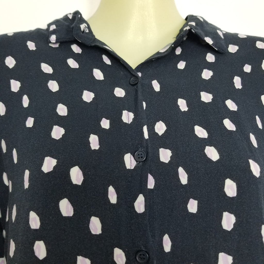 Cotton On Black White Purple Long Sleeve Women's Button Up Blouse Top Sz 8 Small