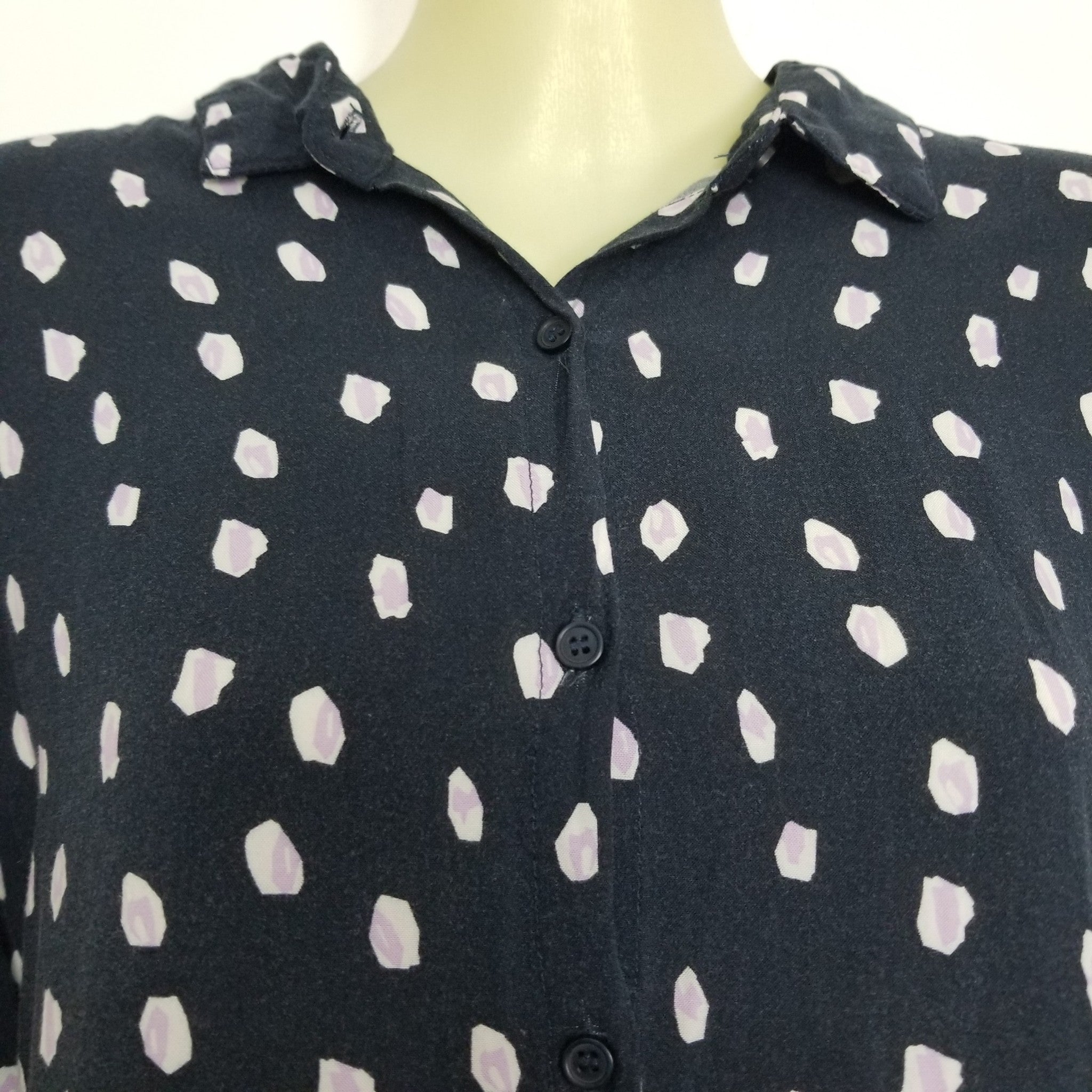 Cotton On Black White Purple Long Sleeve Women's Button Up Blouse Top Sz 8 Small